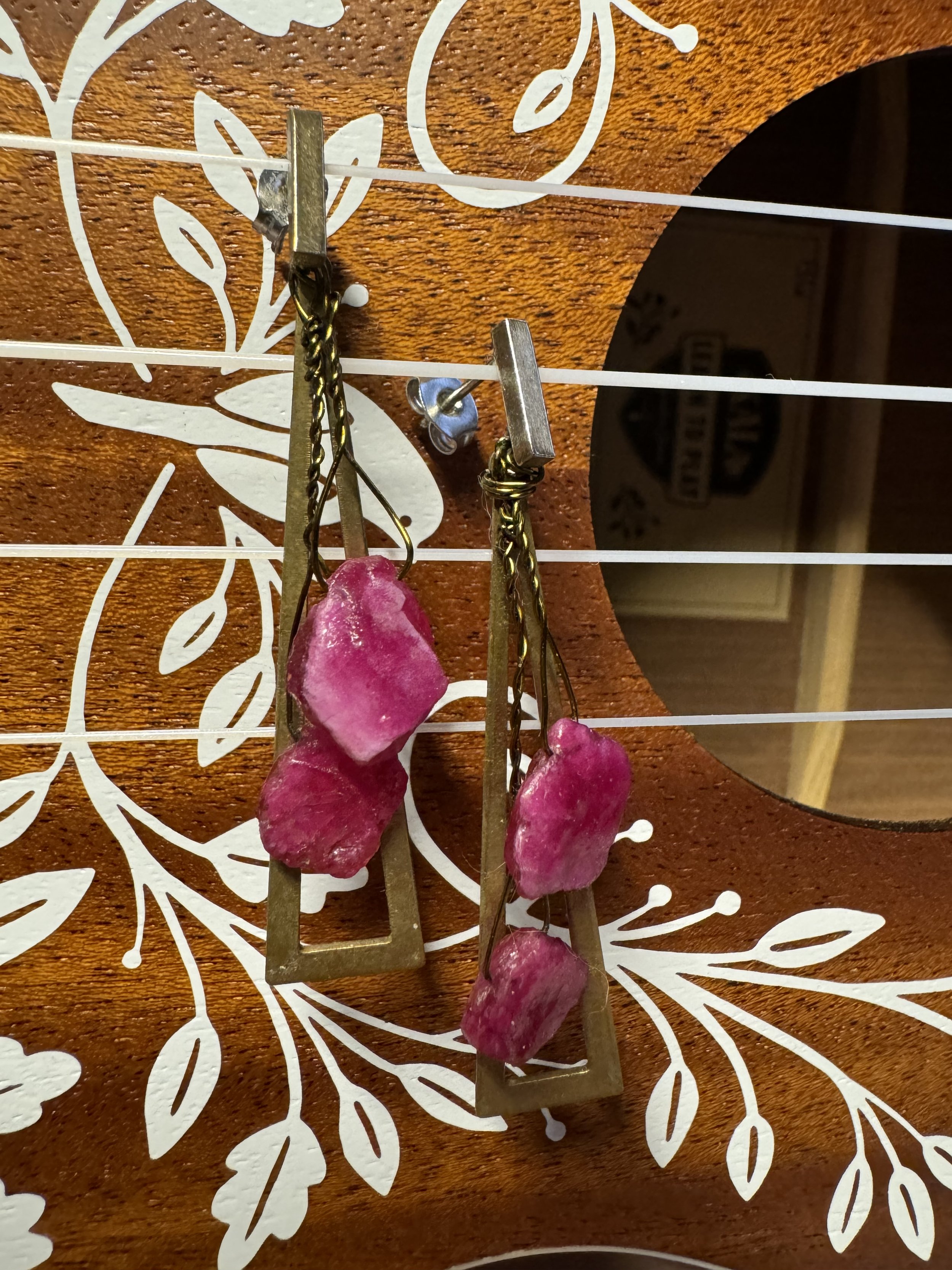 Raw Ruby & Brass Studs | Earrings - midnights.gallery