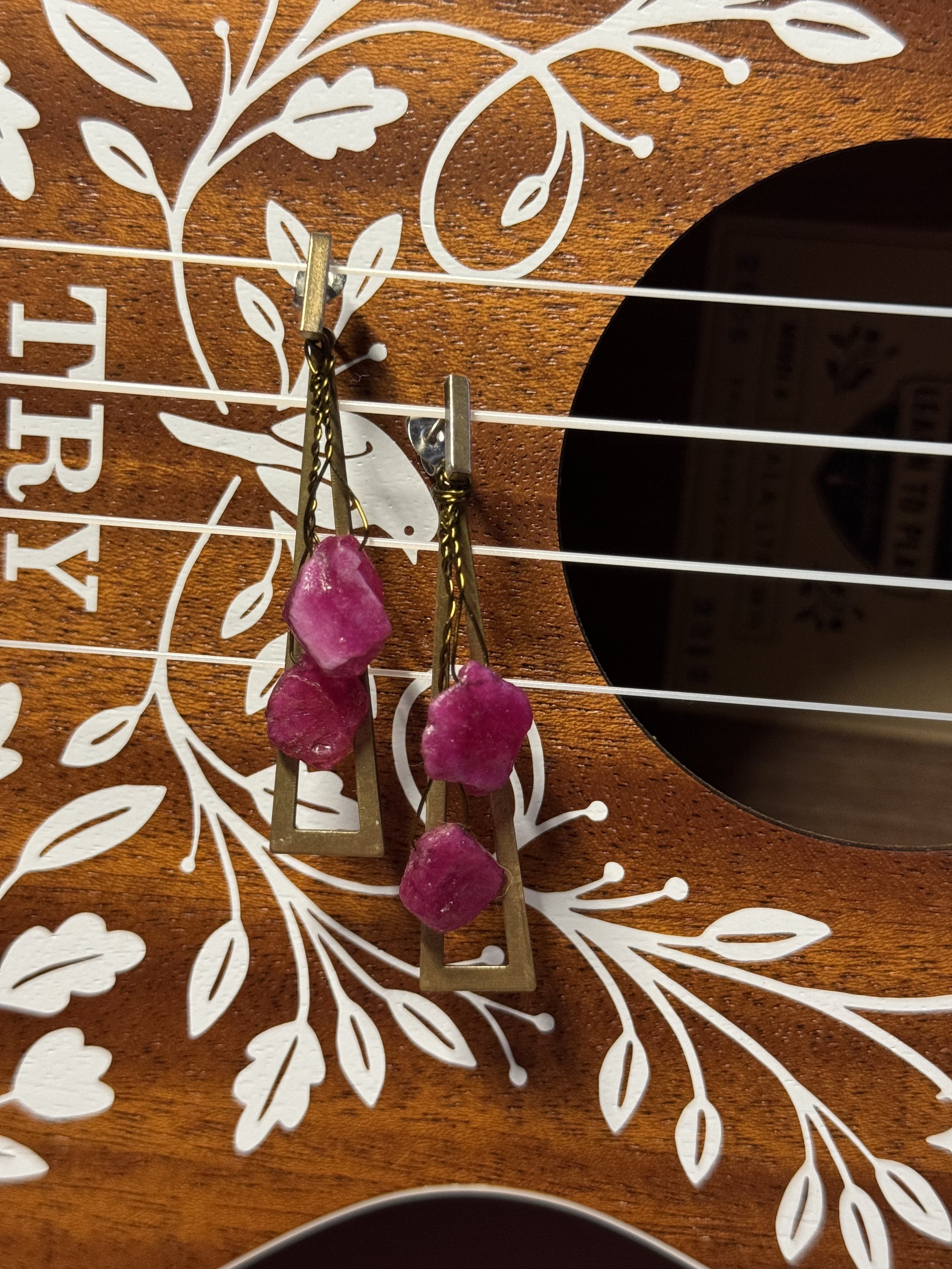 Raw Ruby & Brass Studs | Earrings - midnights.gallery
