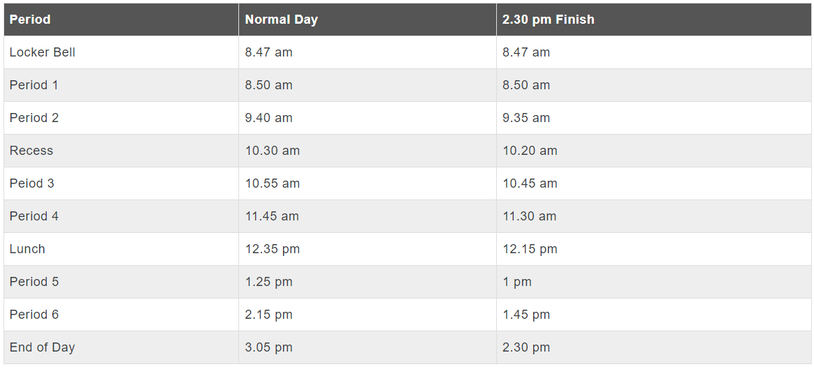 Term Dates & Bell Times — Noble Park Secondary College