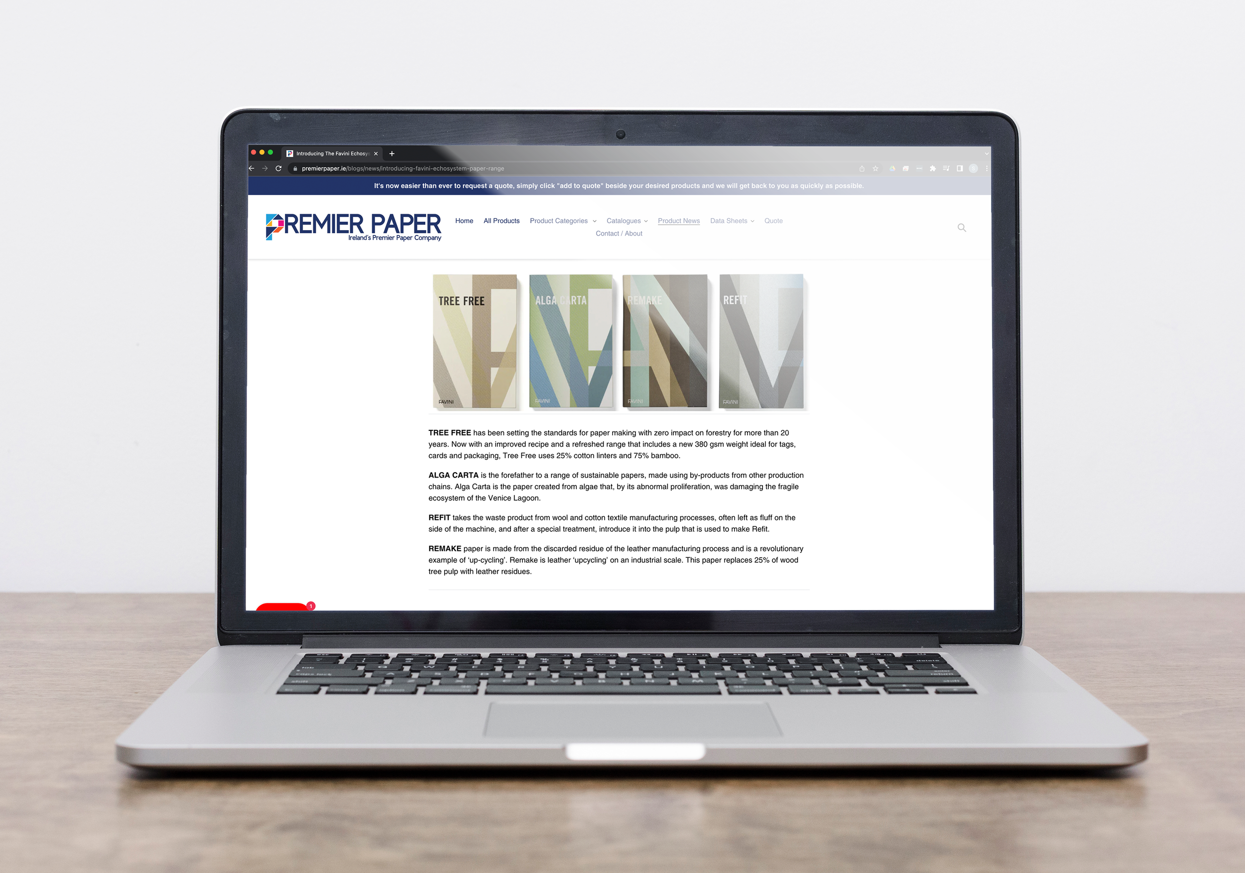 Blog post on premierpaper.ie detailing Favini's eco-friendly range of papers