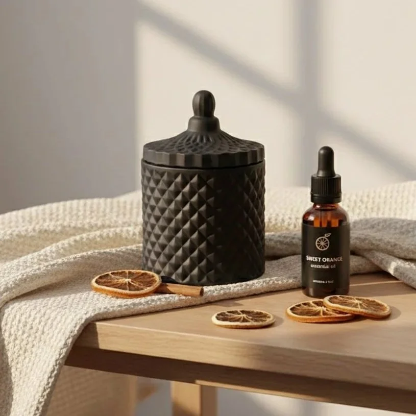 Sweet Orange Aromatherapy Candle Black Jar