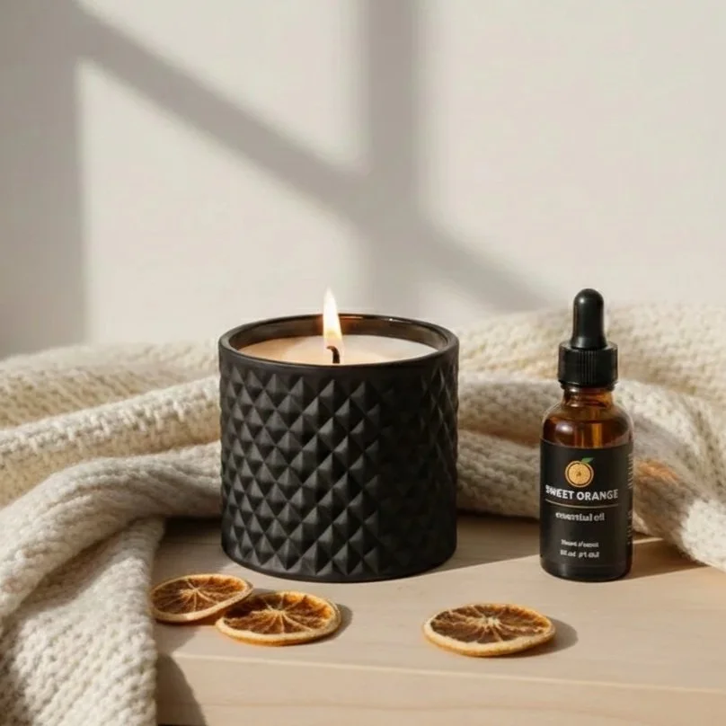 Sweet Orange Aromatherapy Candle Black Jar