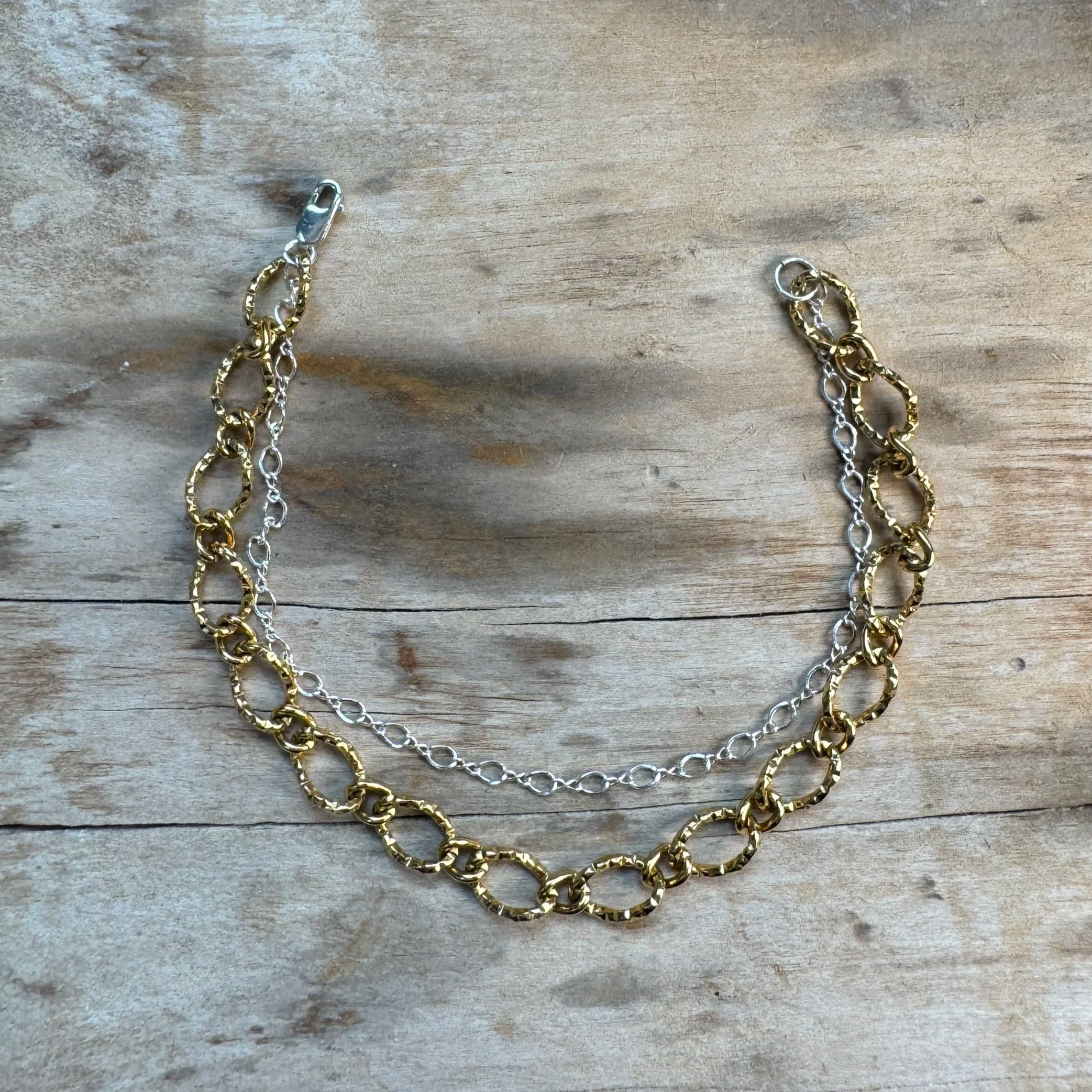 Double Chain Link Bracelet – Sterling Silver & Gold PVD Stainless Steel