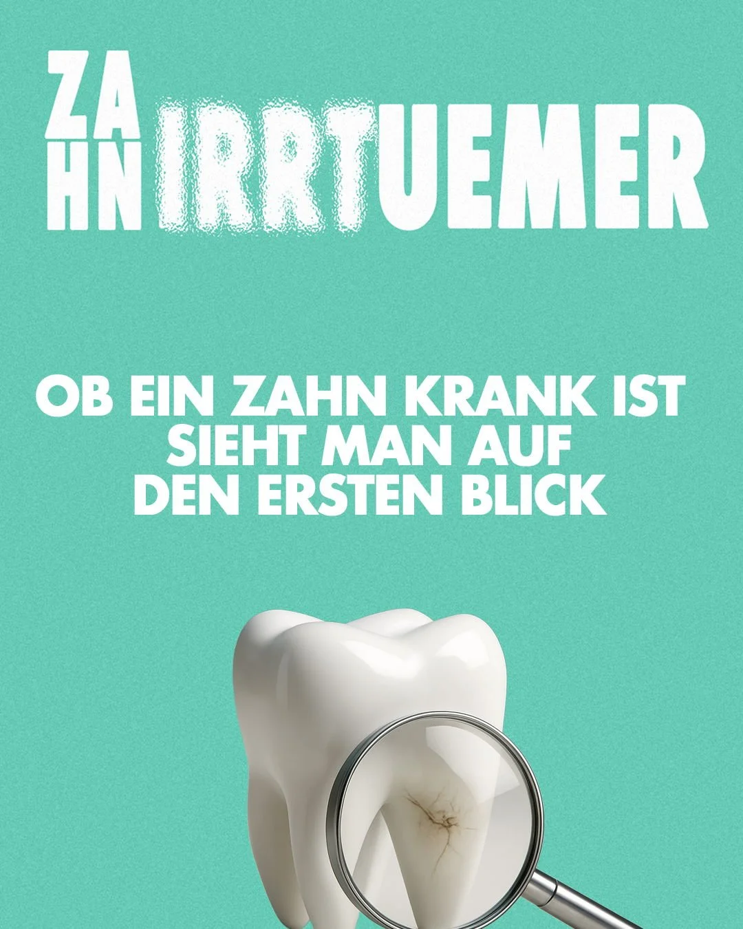 𝗩𝗼𝗻 𝘄𝗲𝗴𝗲𝗻! 😖
Viele denken, man k&ouml;nne am Aussehen eines Zahns erkennen, ob er gesund ist. Das ist falsch: Karies, Risse oder beginnende Zahnfleischerkrankungen sind oft unsichtbar &ndash; auch scheinbar makellose Z&auml;hne k&ouml;nnen P