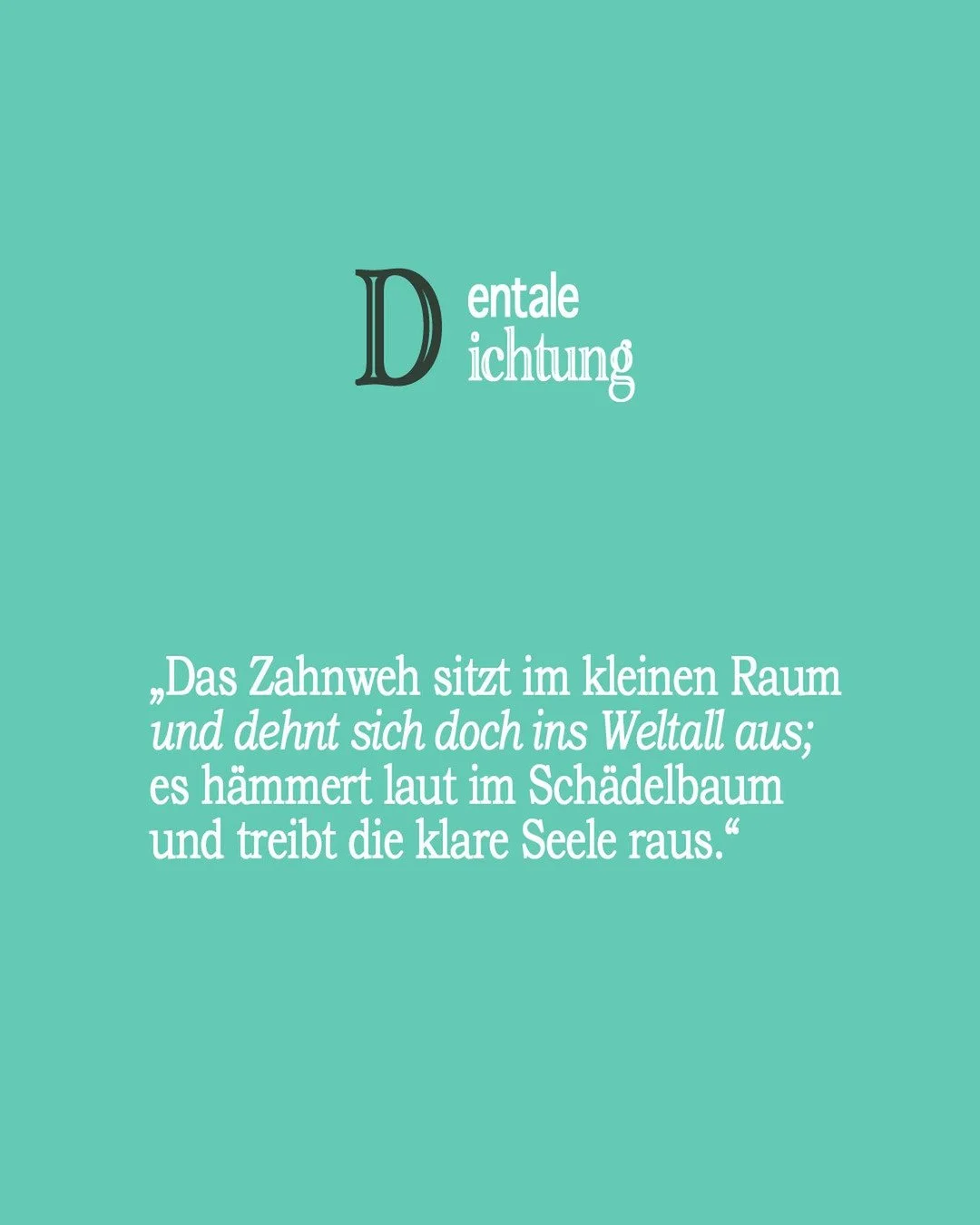 𝐖𝐞𝐫 𝐢𝐬𝐭 𝐝𝐞𝐫 𝐃𝐢𝐜𝐡𝐭𝐞𝐫 𝐦𝐢𝐭 𝐃𝐢𝐚𝐠𝐧𝐨𝐬𝐞? 🦷
Unser Dental-Gedicht stammt diemal von Wilhelm Busch und tr&auml;gt den Titel &bdquo;Das Zahnweh&ldquo;. Mit gewohnt spitzer Feder beschreibt Busch, wie ein winzig kleiner Schmerz &bdquo
