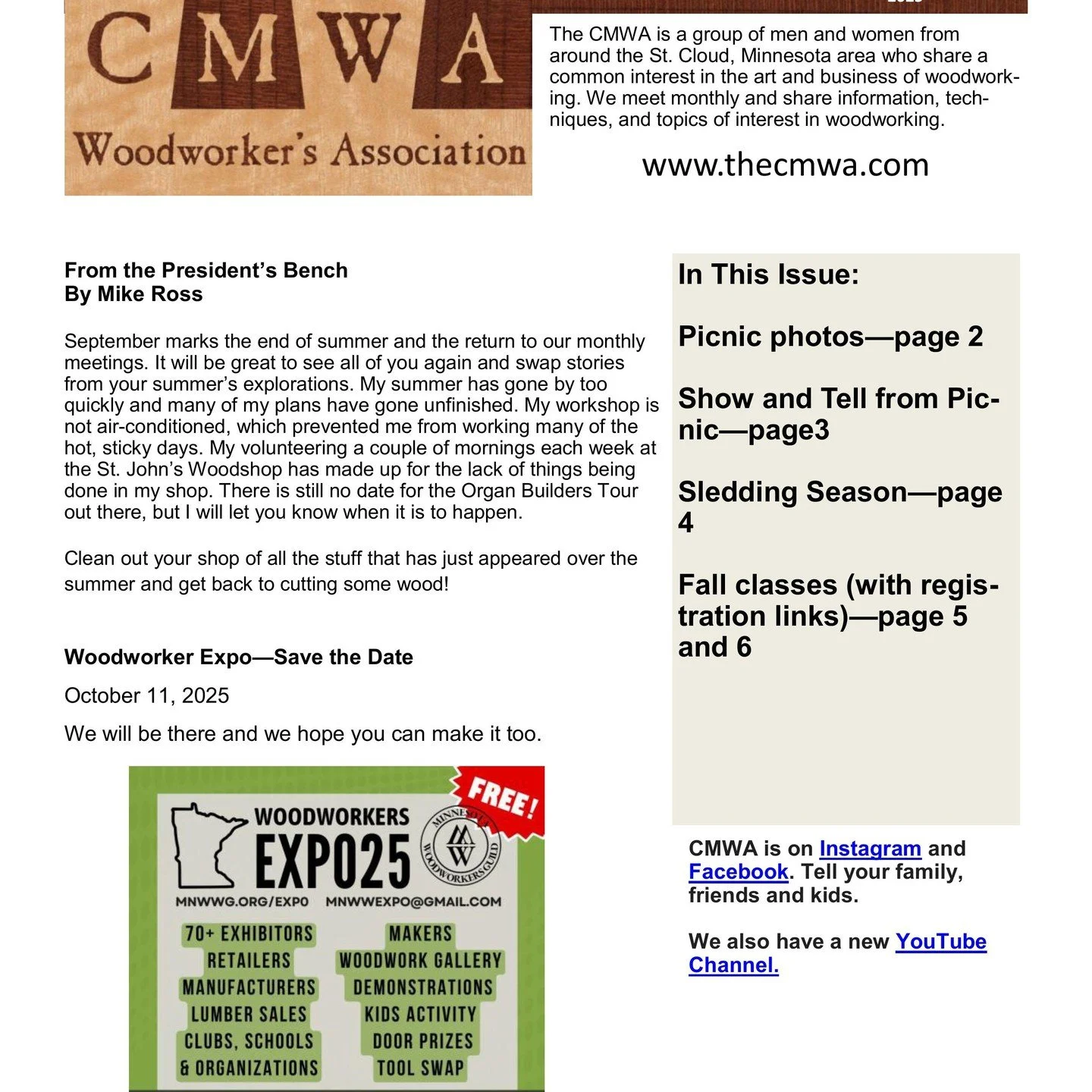 The September newsletter is live. 

https://www.thecmwa.com/newletter-archive