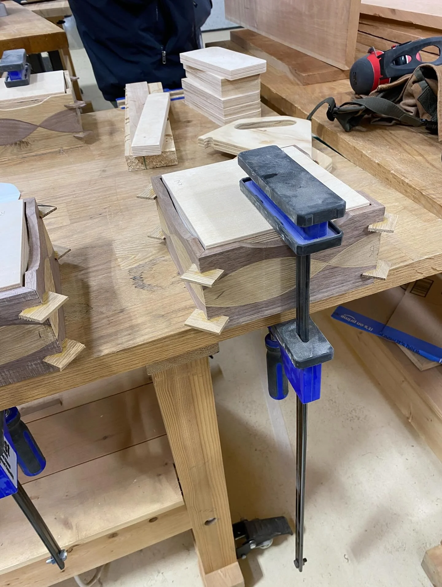 Last week and this week we&rsquo;ve been holding our Joy of Woodworking class. These are boxes being glued up for the next session. #woodworkingclasses #woodworkingboxes
