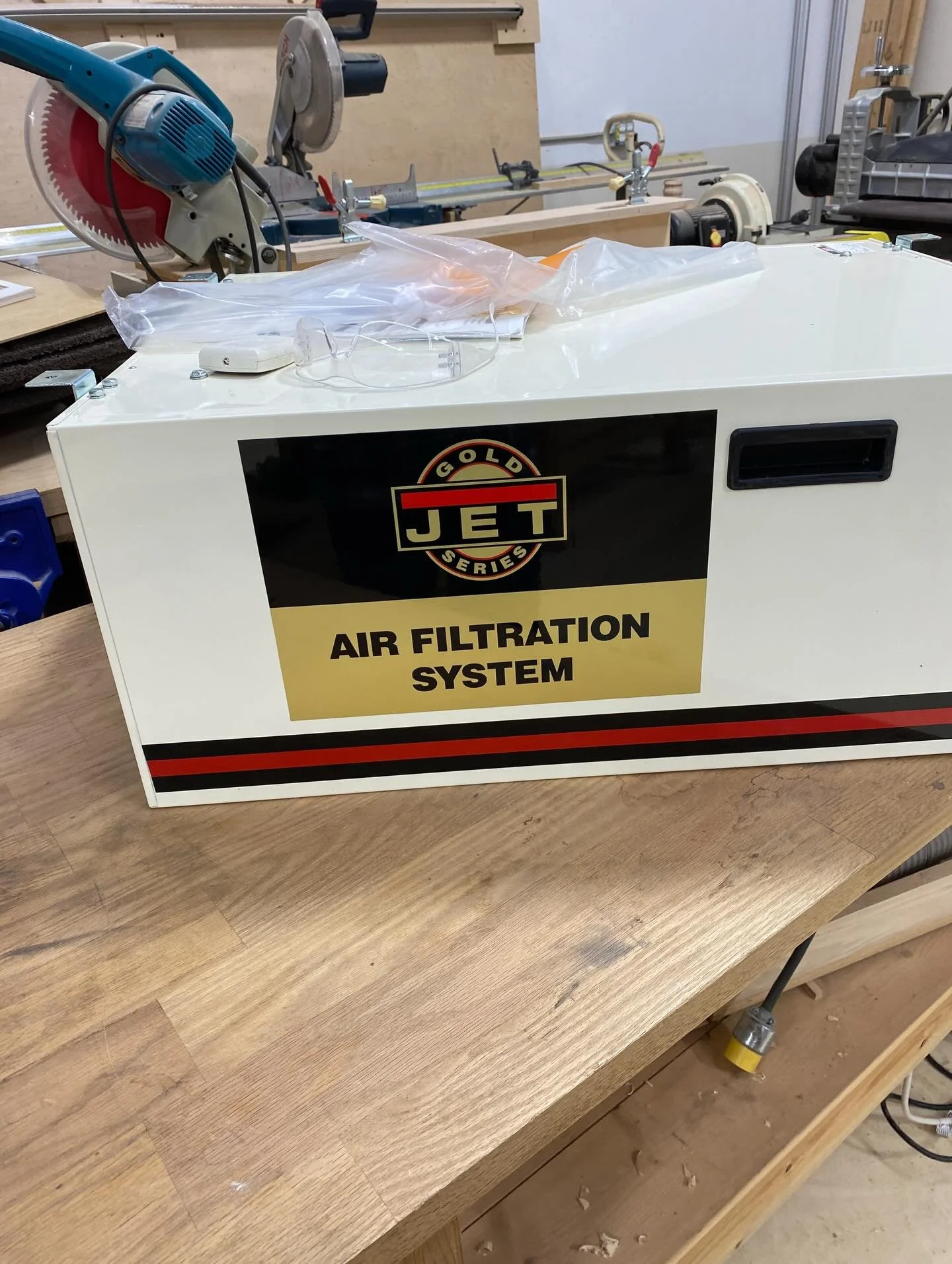 We just got this new air filter system, and we are pretty excited. We will be installing it this spring. #jettools #woodworkingequipment