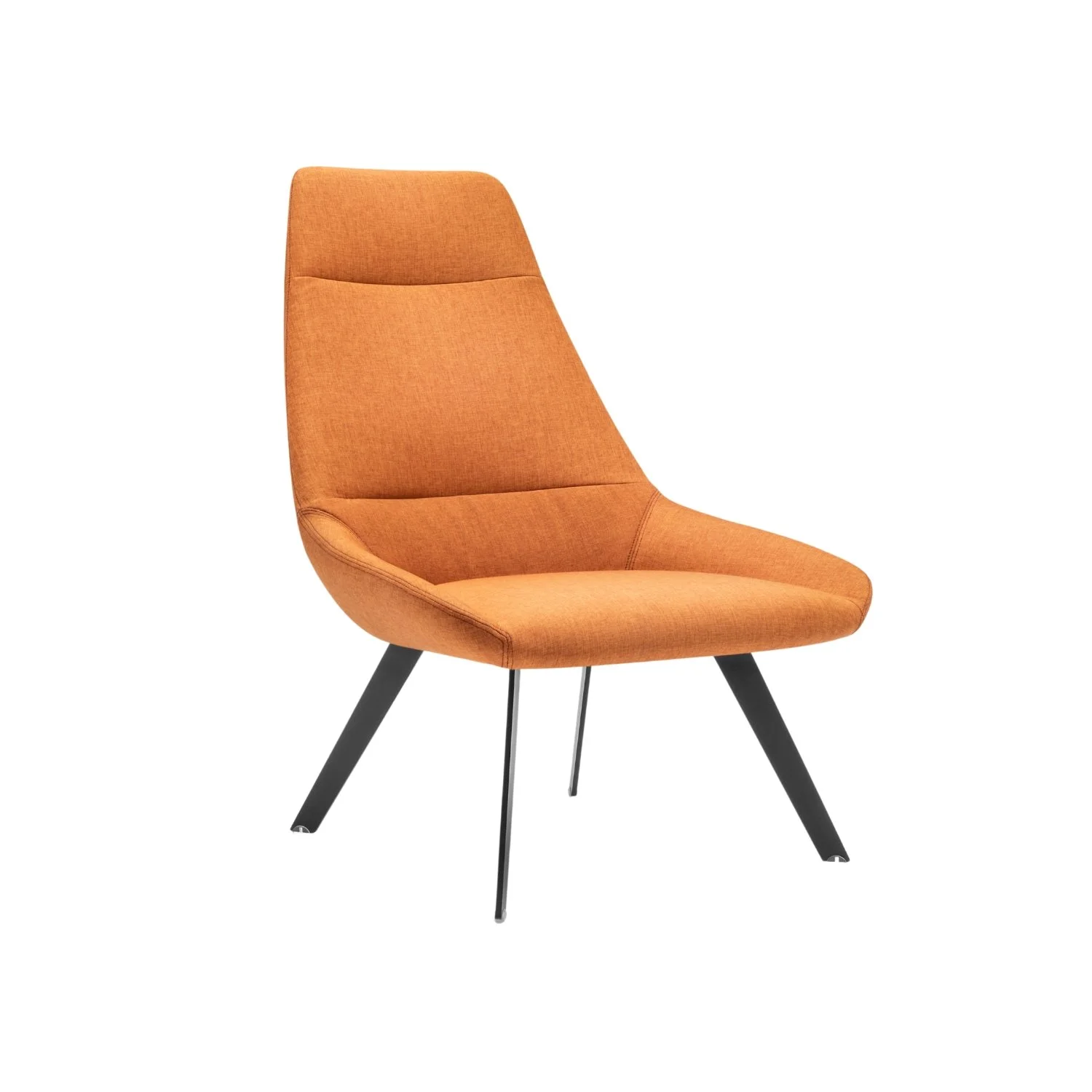 Orange modern upholstered accent chair with black angled legs