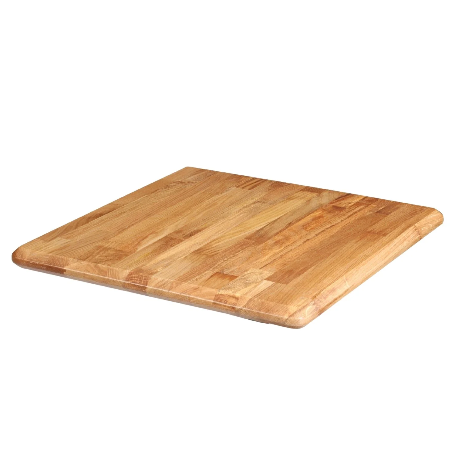 Wooden cutting board with a smooth surface and rounded edges.