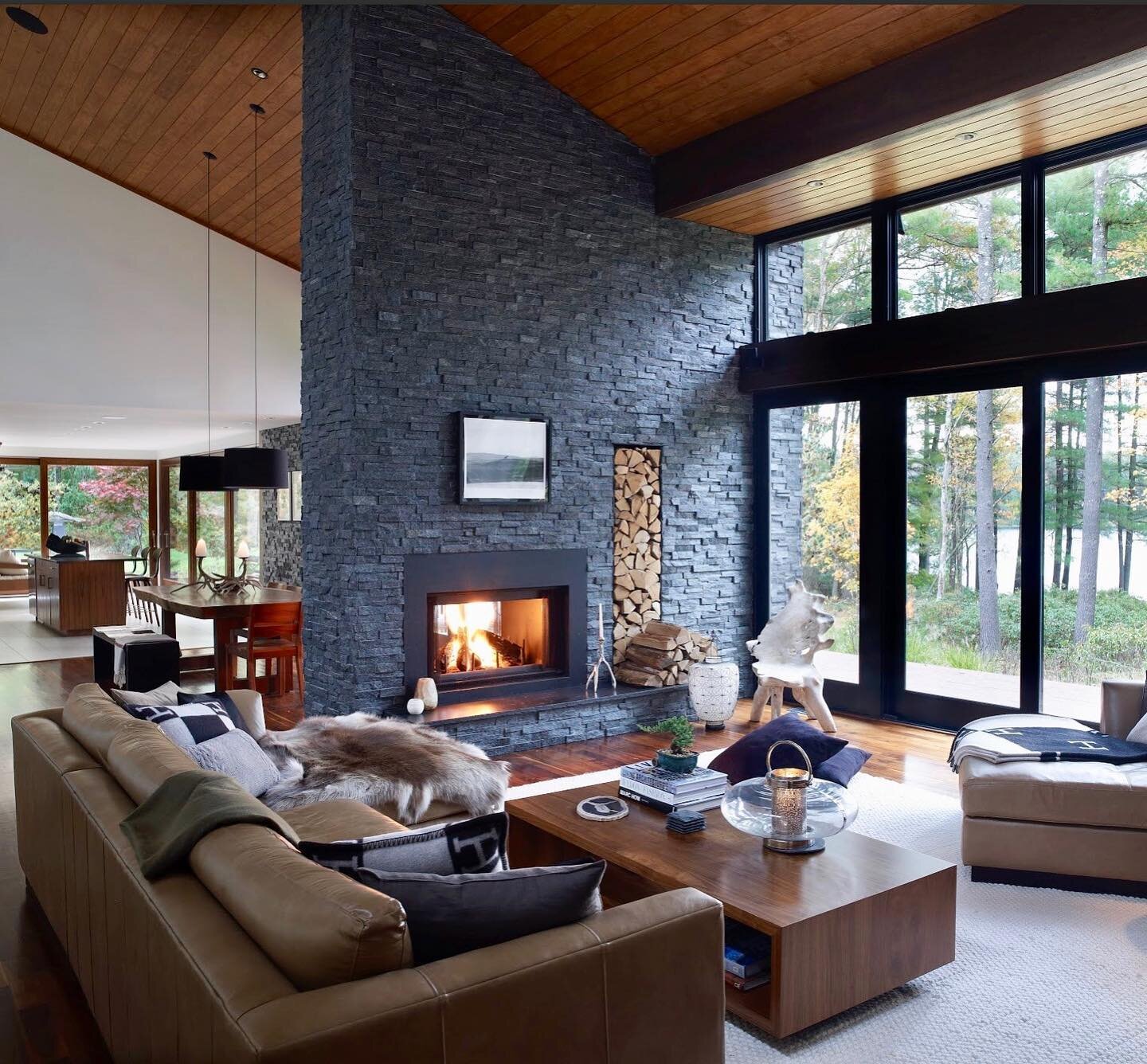 Our living room at our upstate New York lakehouse that we designed and built from the ground up. #architecture #design #interiors #studiojbdinc