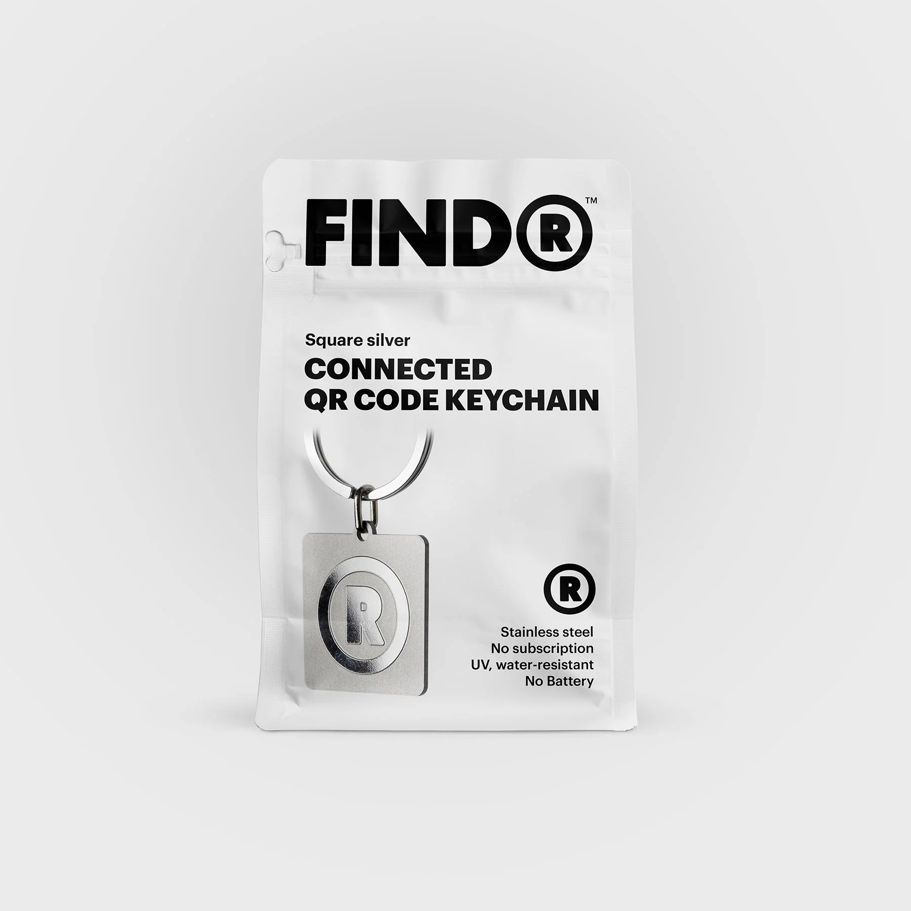 FindR QR Code Keychain Square packaging front