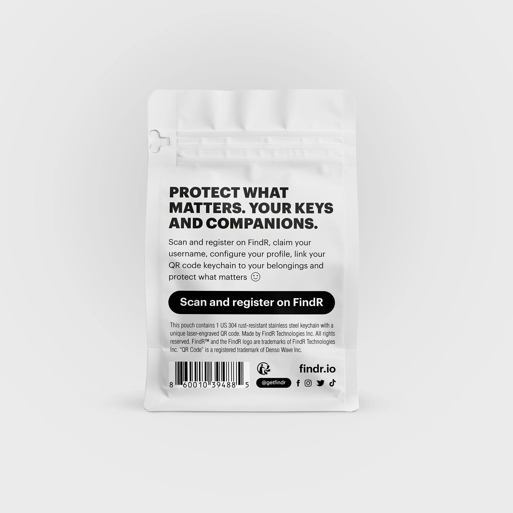 FindR QR Code Keychain Square packaging back