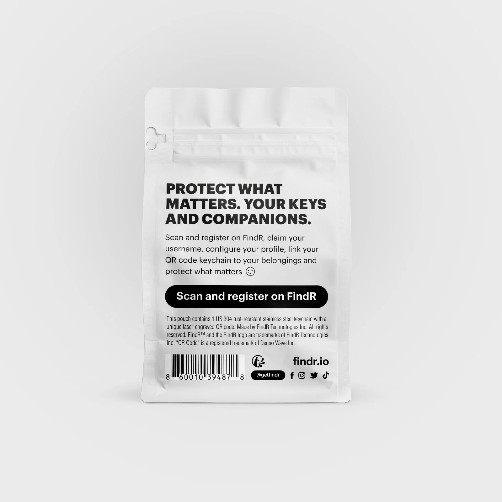 FindR QR Code Keychain Rectangle packaging back