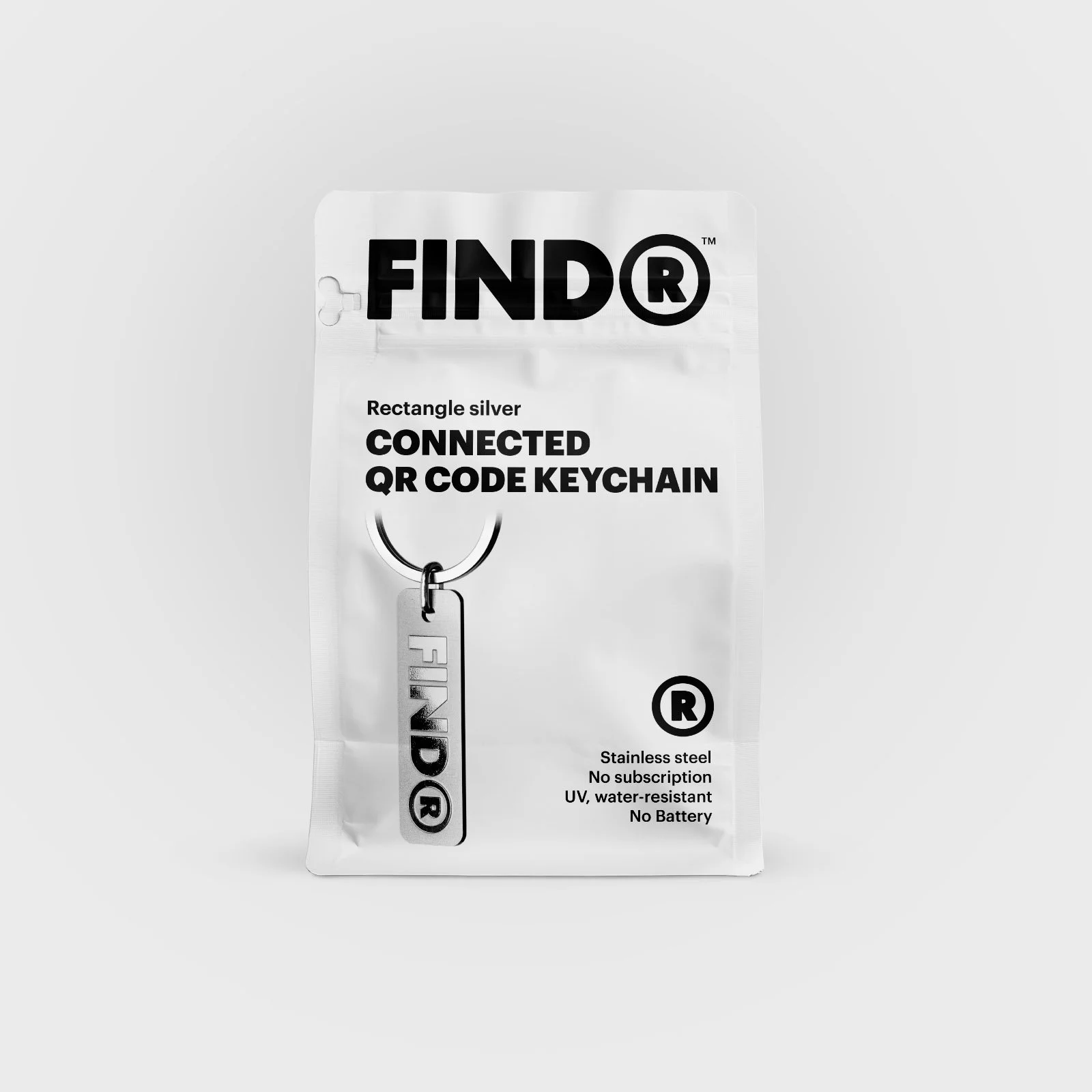FindR QR Code Keychain Rectangle packaging front