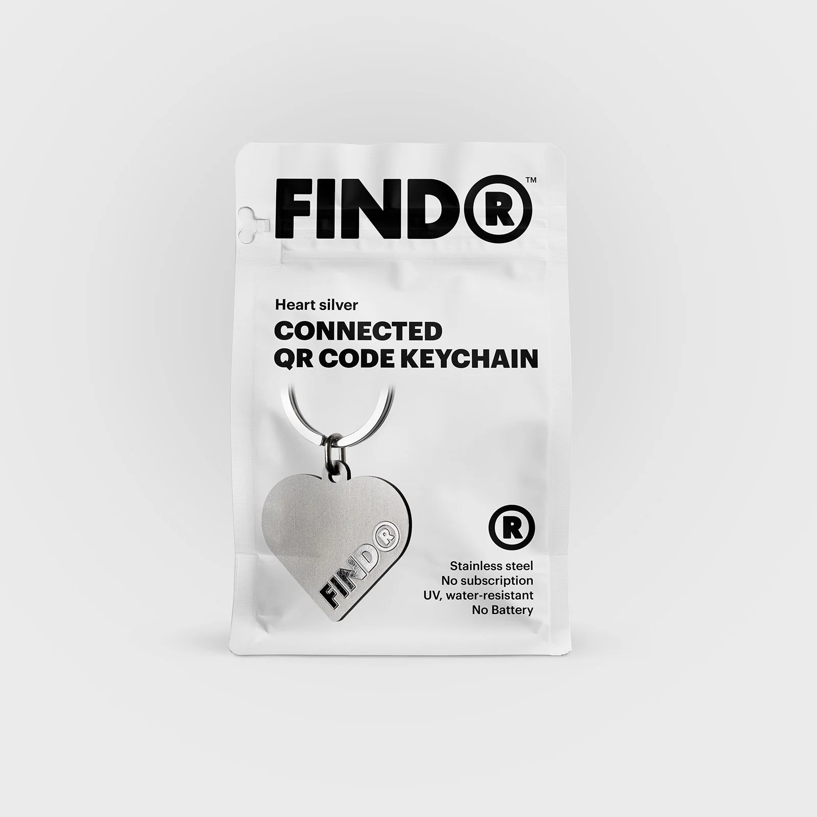 FindR QR Code Keychain Heart packaging front