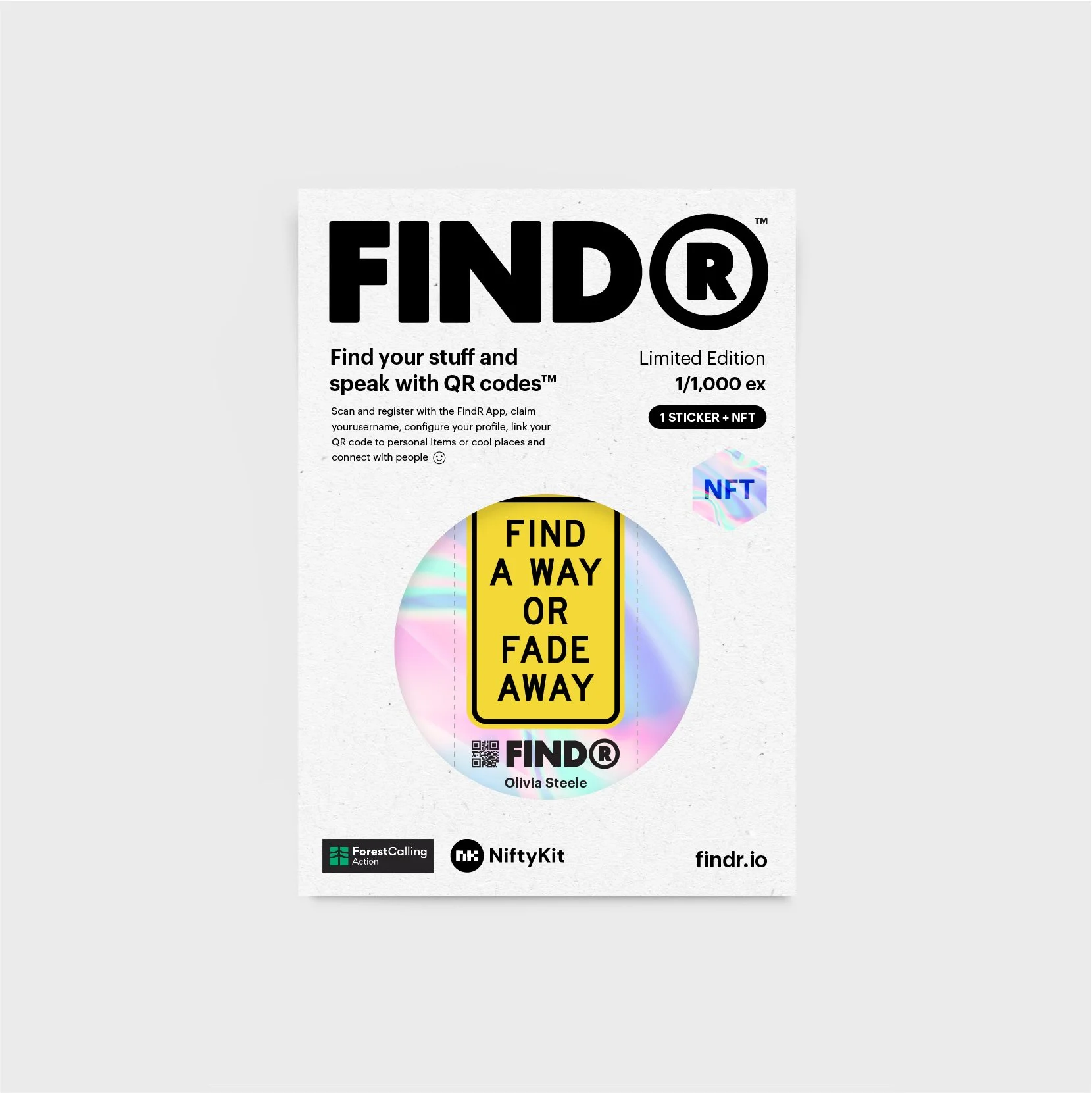 FindR QR Code Sticker Artist Limited Edition Olivia Steele packaging front