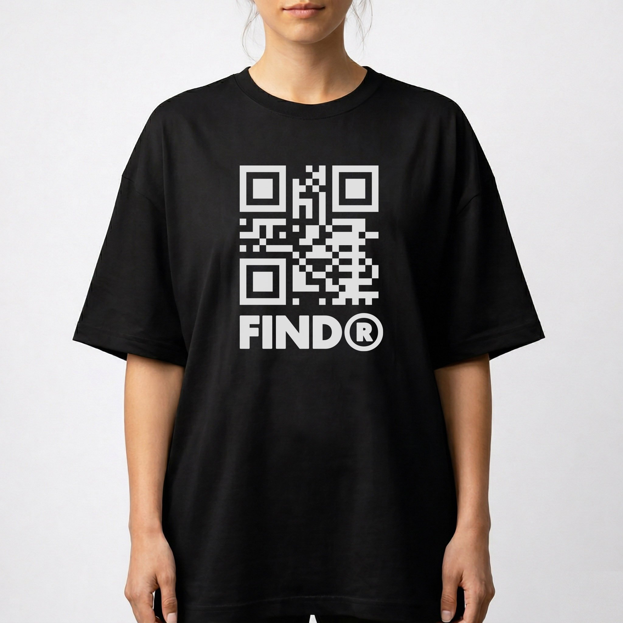 FindR Oversize QR Code T-Shirt – Black Cotton Bio