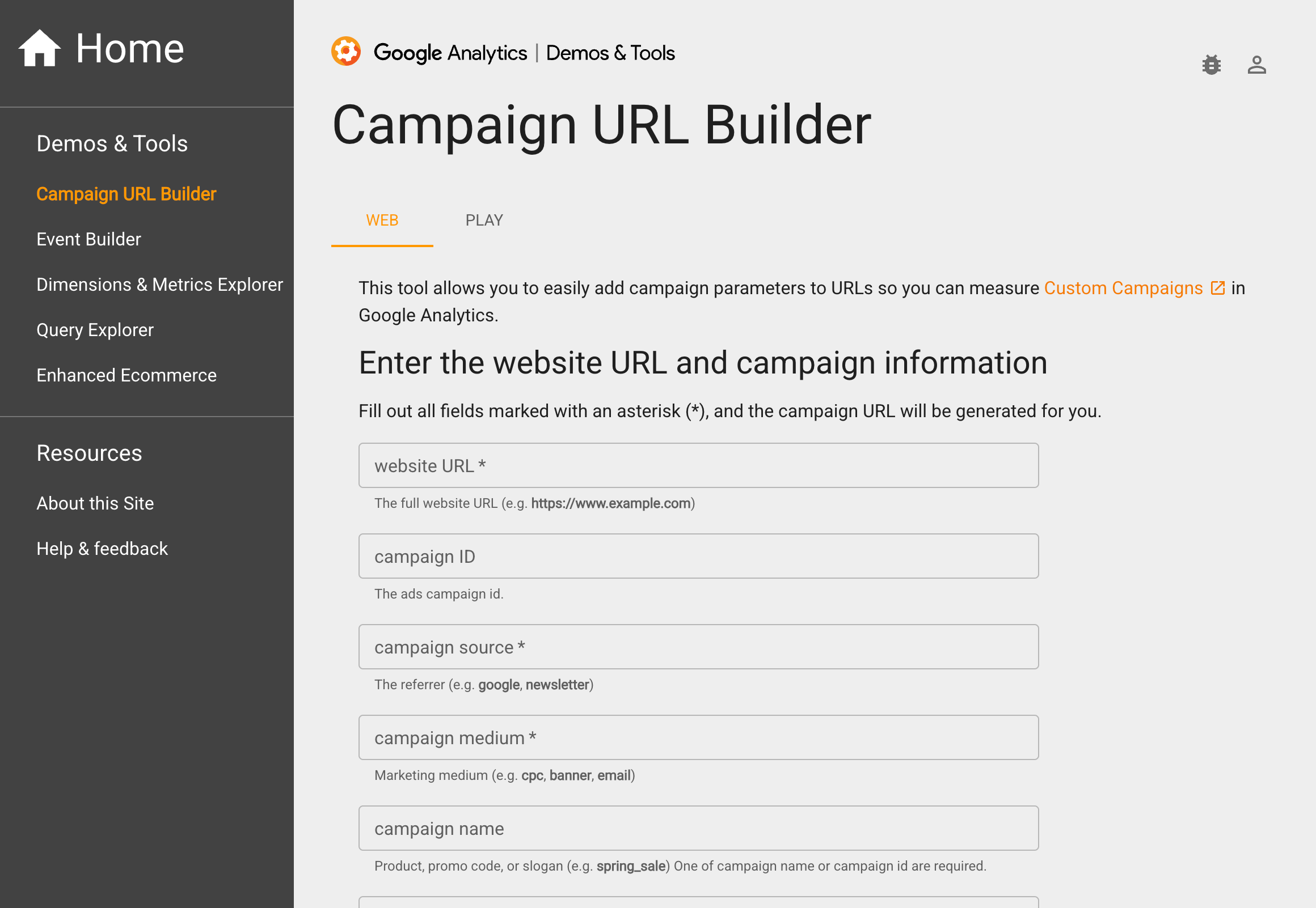A screenshot of Google's Campaign URL Builder