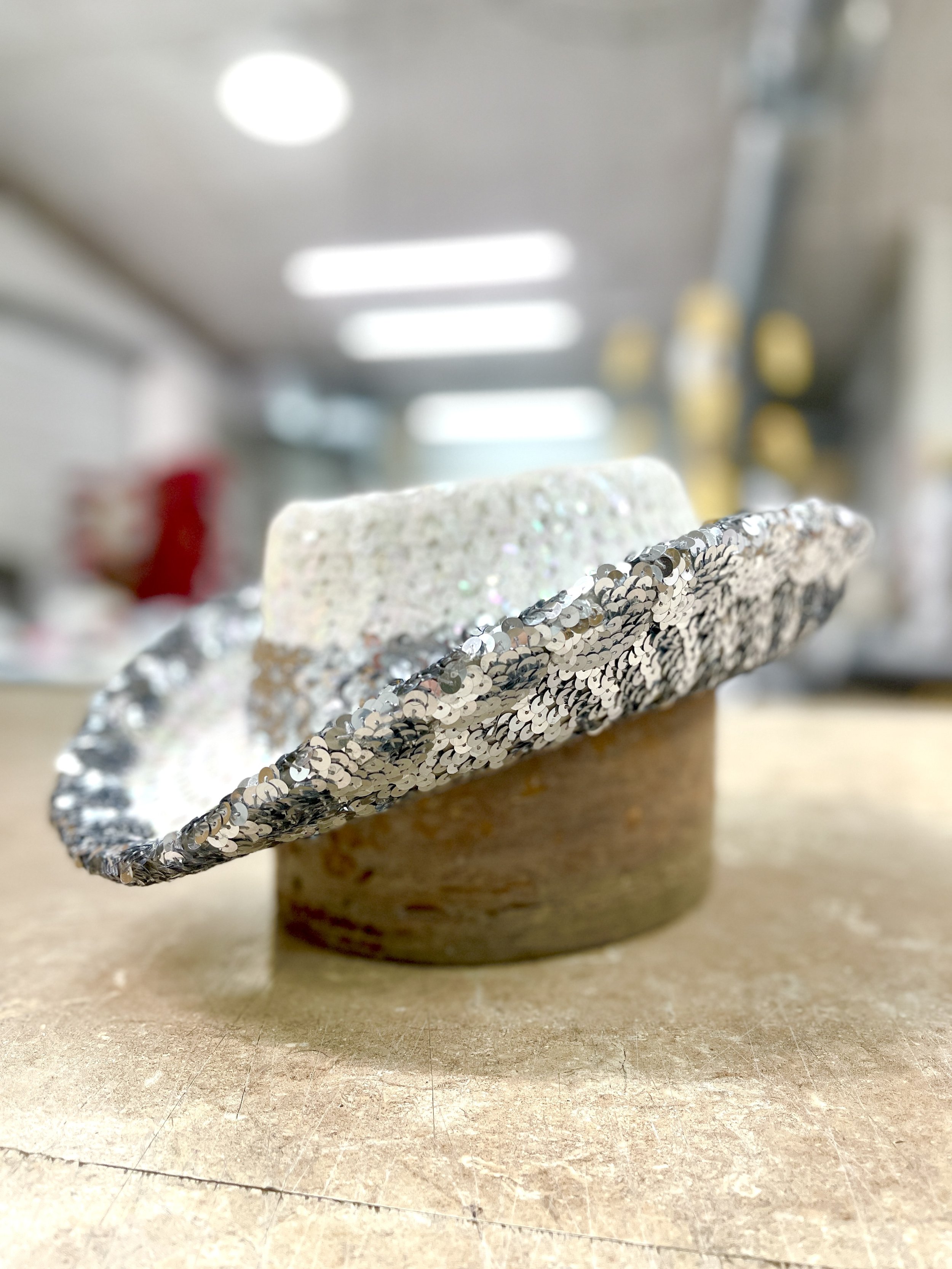 Silver and White Sequined Hat