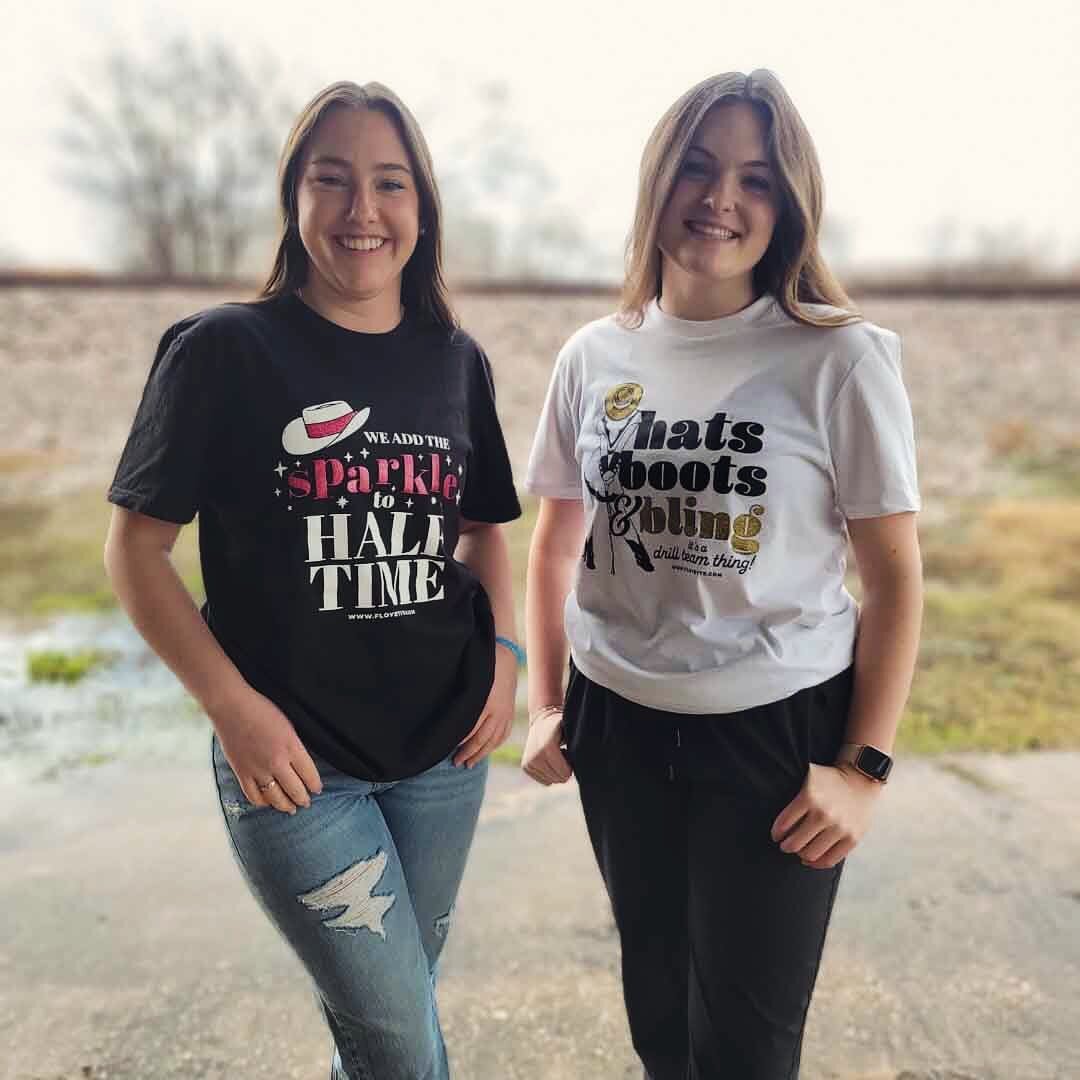 🎉🎉 Our new shop is now open!  Our first two tees are screenprinted in a combo of solid color and ✨GLITTER✨ ink on a soft tee to express your drill team spirit! 

Yall, this is JUST THE BEGINNING!  We have so many ideas! 

For now, these are the onl