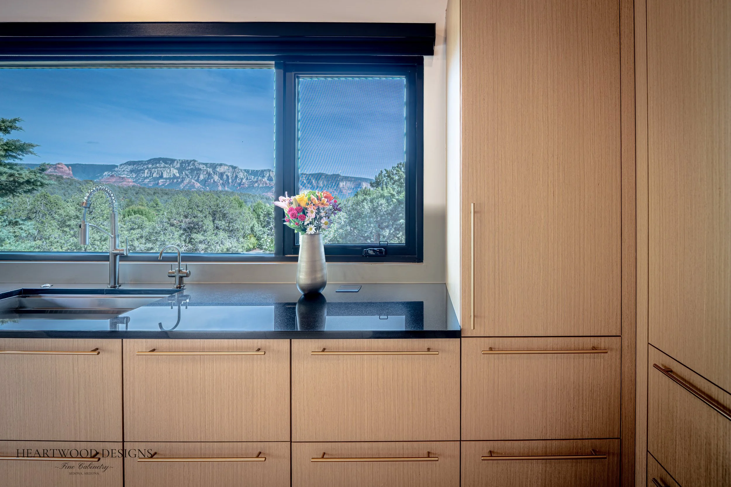 white oak slab cabinets in Sedona AZ home