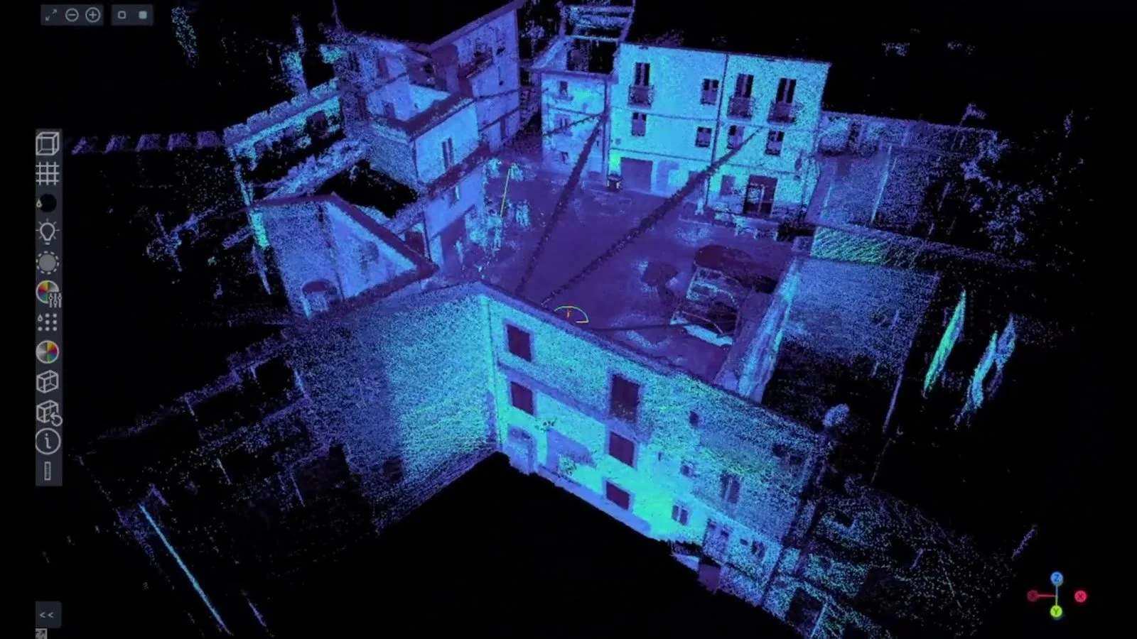 SLAM point cloud of the village of Nerito, Crognaleto, seen from above