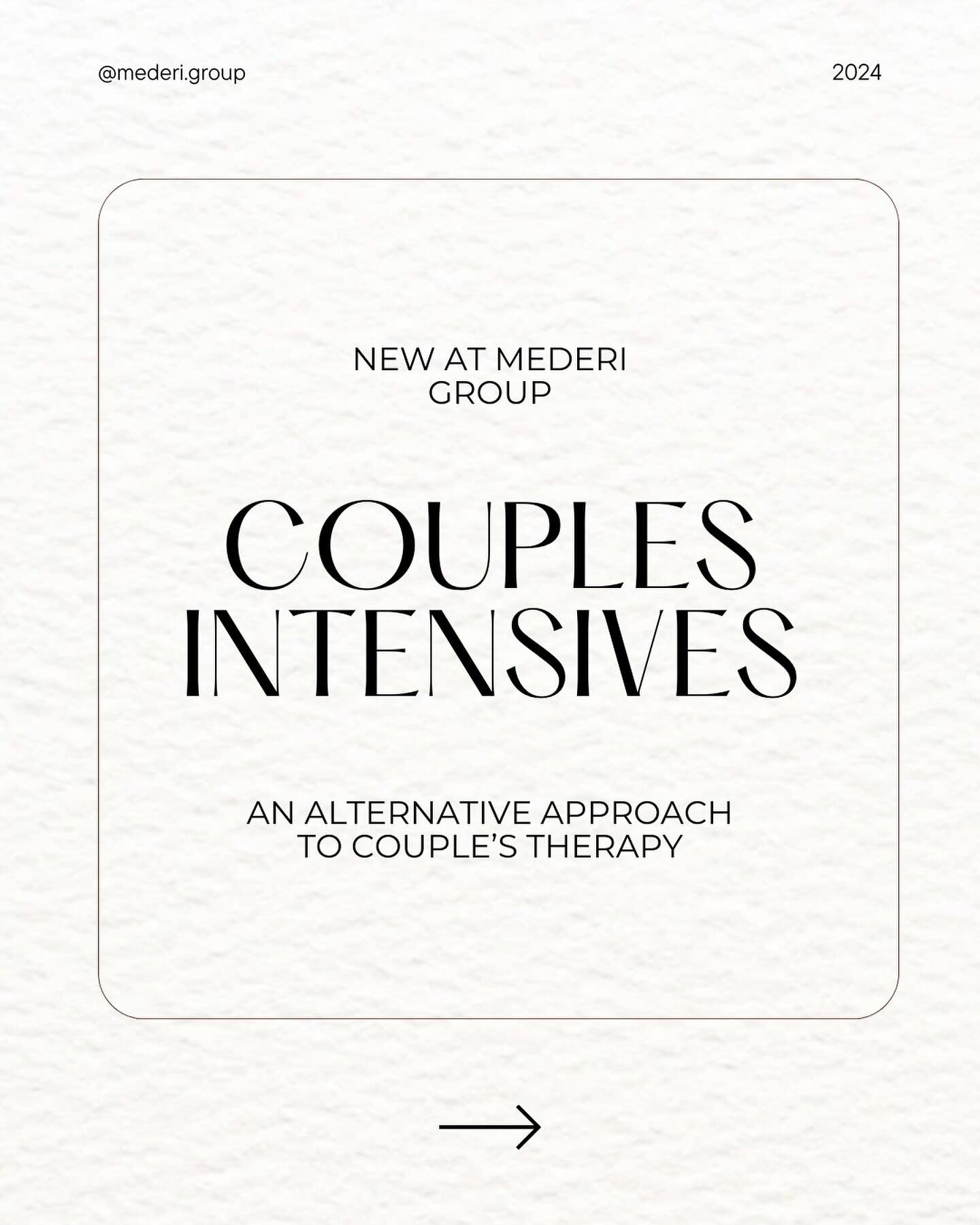 We are excited to announce a new addition at Mederi Group: Couples Intensives! 

Whether you are stepping into couples counseling for the first time or actively working on your relationship, our 2-day intensive provides an in-depth exploration of you