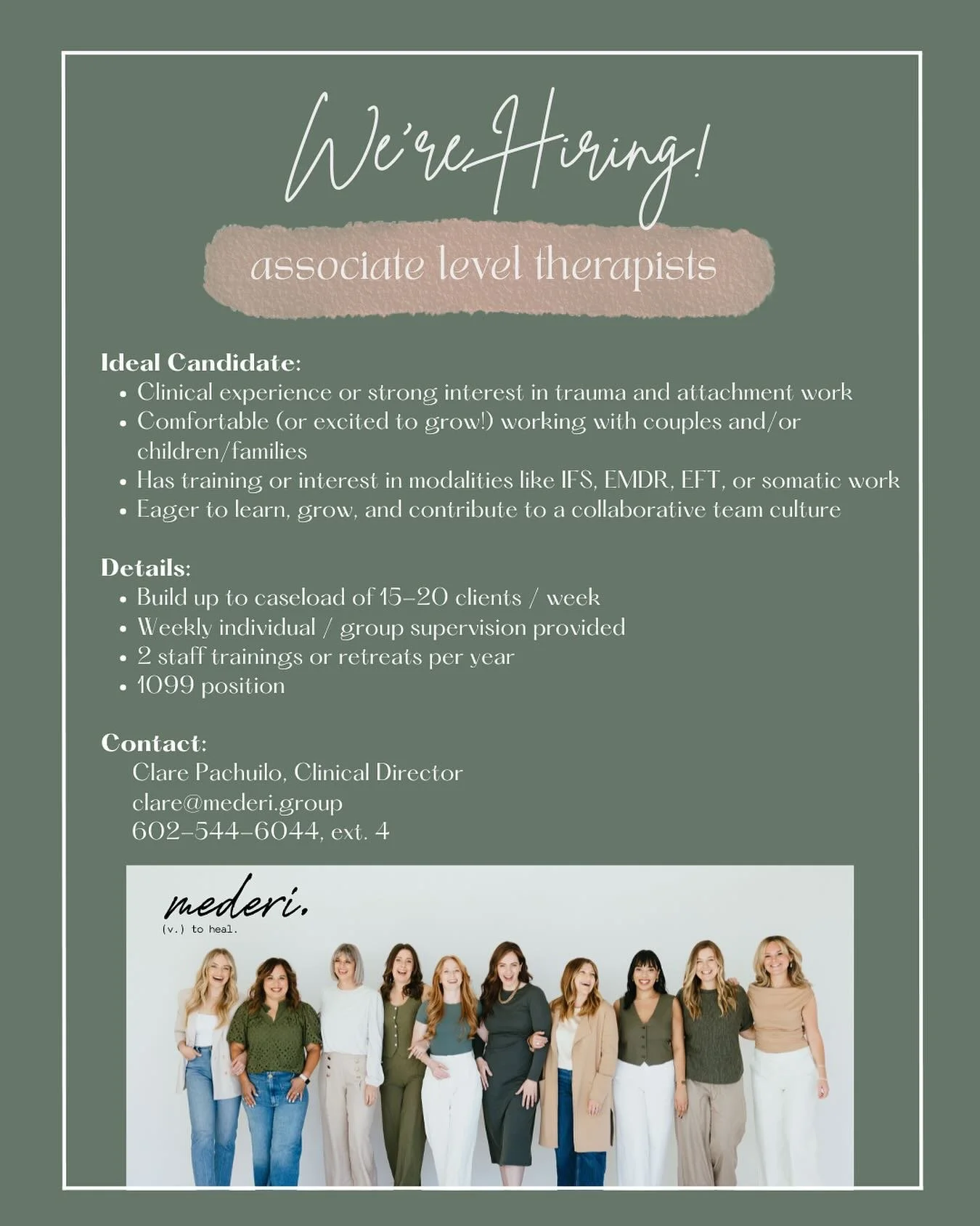 We&rsquo;re growing! Our practice is looking for therapists who are passionate about working with couples and families using EFT, somatic processing, and parts work (IFS). If you love depth-oriented, attachment-focused therapy and want to join a supp