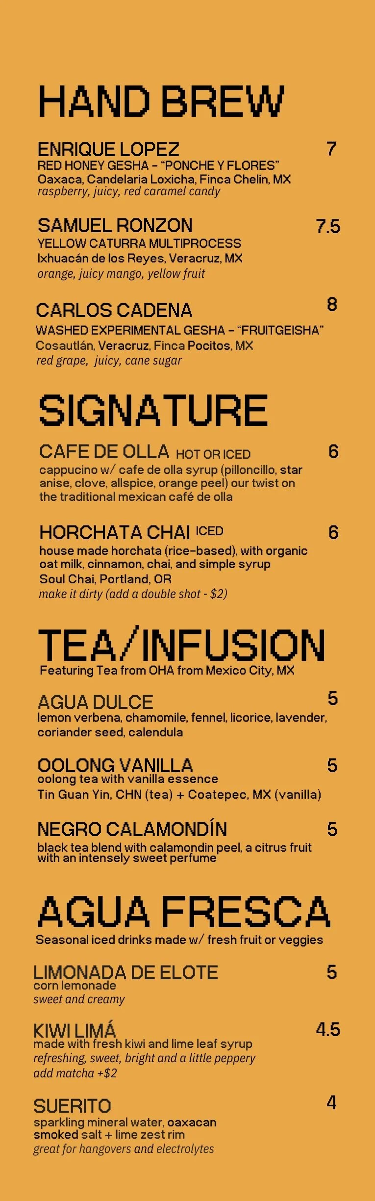 recuerdos cafe signature menu