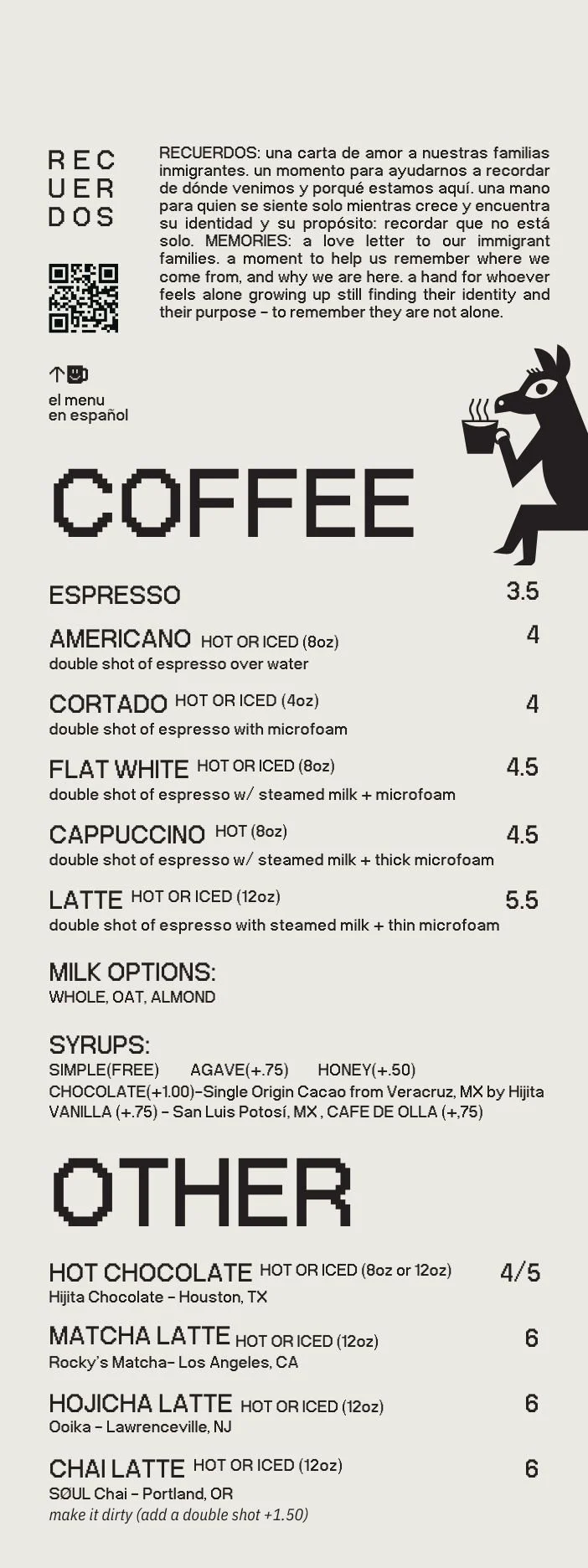 recuerdos cafe main menu