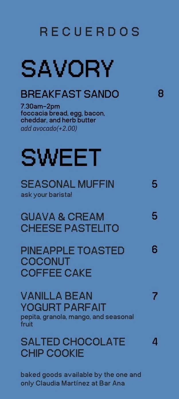 recuerdos cafe pastry menu by claudia martinez