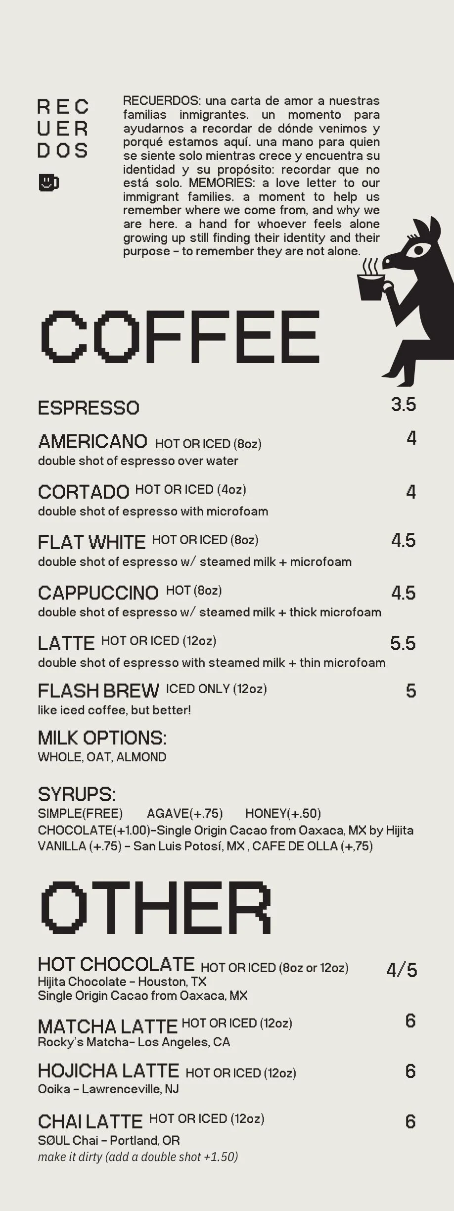 hours + menu — r e c u e r d o s