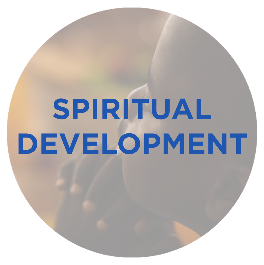 Close-up of a person with hands clasped in prayer and the text 'Spiritual Development' overlaid