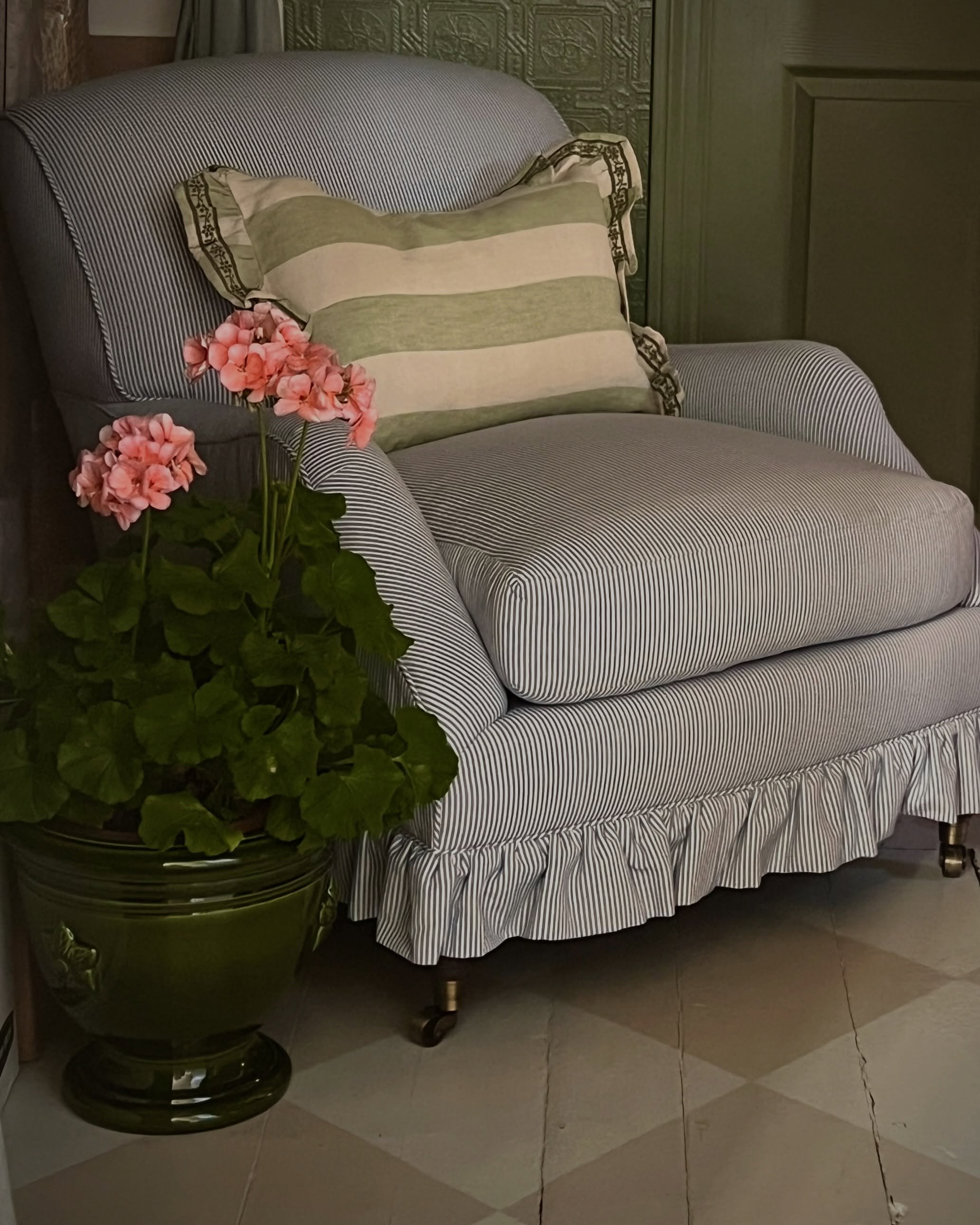 Good morning! A new flirty little chair, a little more green, a few peeks around the studio&mdash;and wishing you a great start to the weekend!