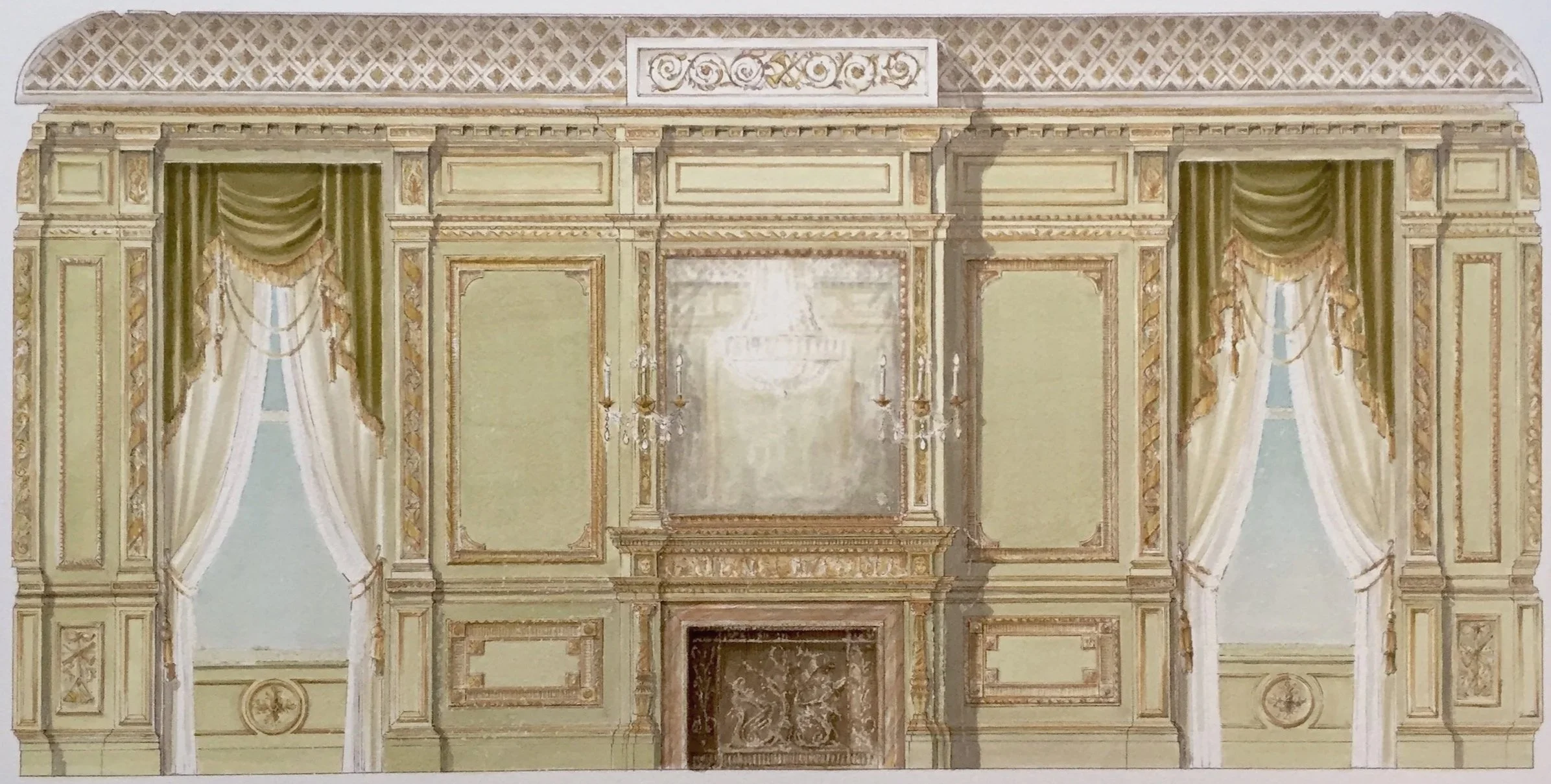Watercolor rendering of music room