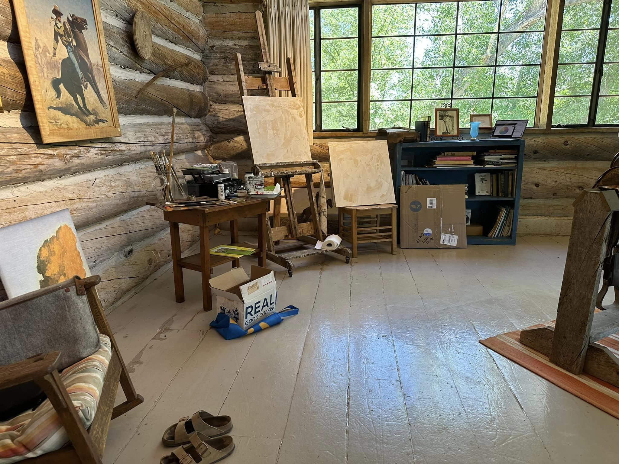  Inside Maynard Dixon’s studio, my own paintings ready to get started.  