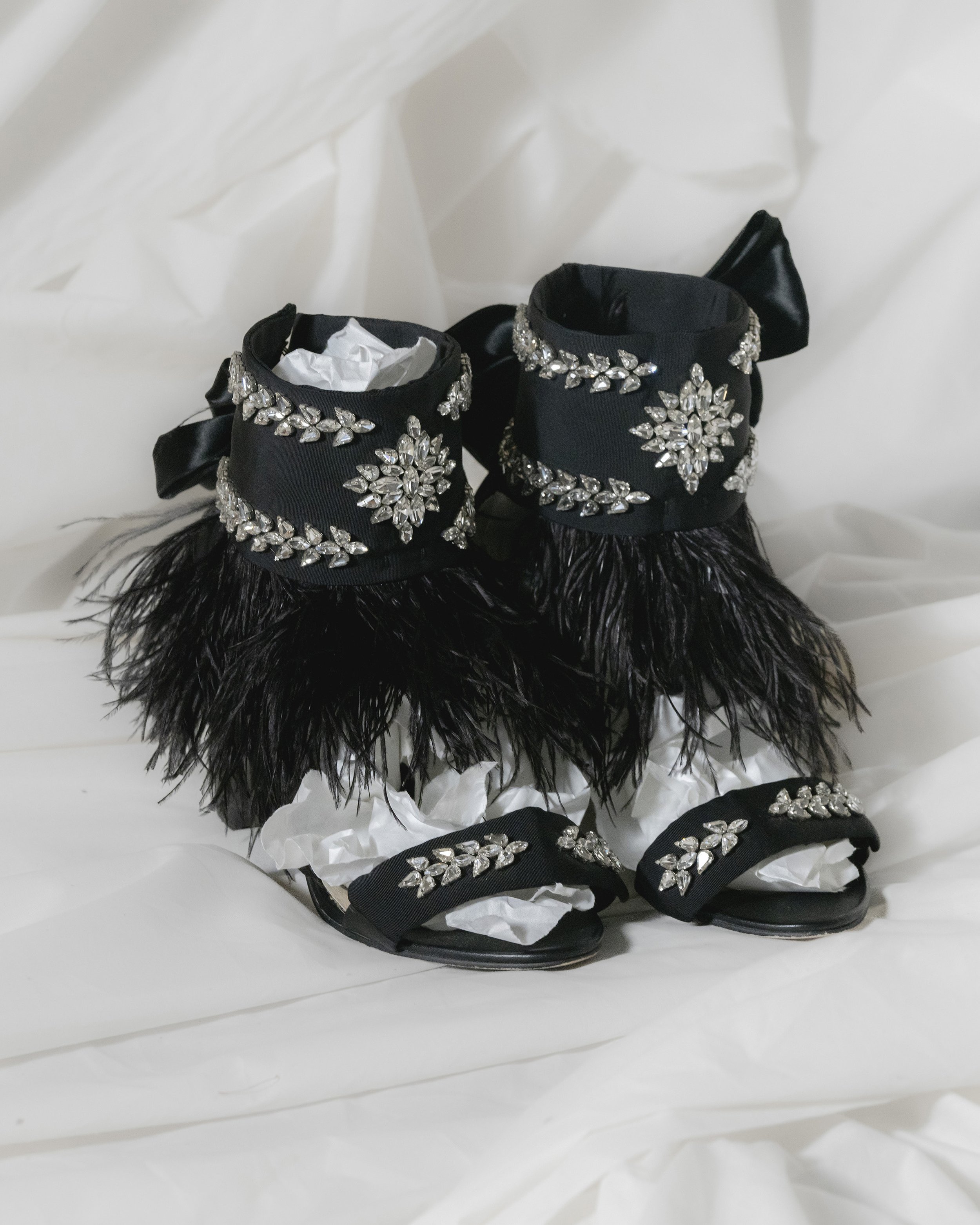 Fashion E-Commerce | Embroidered Ostrich Feather & Crystal Shoes