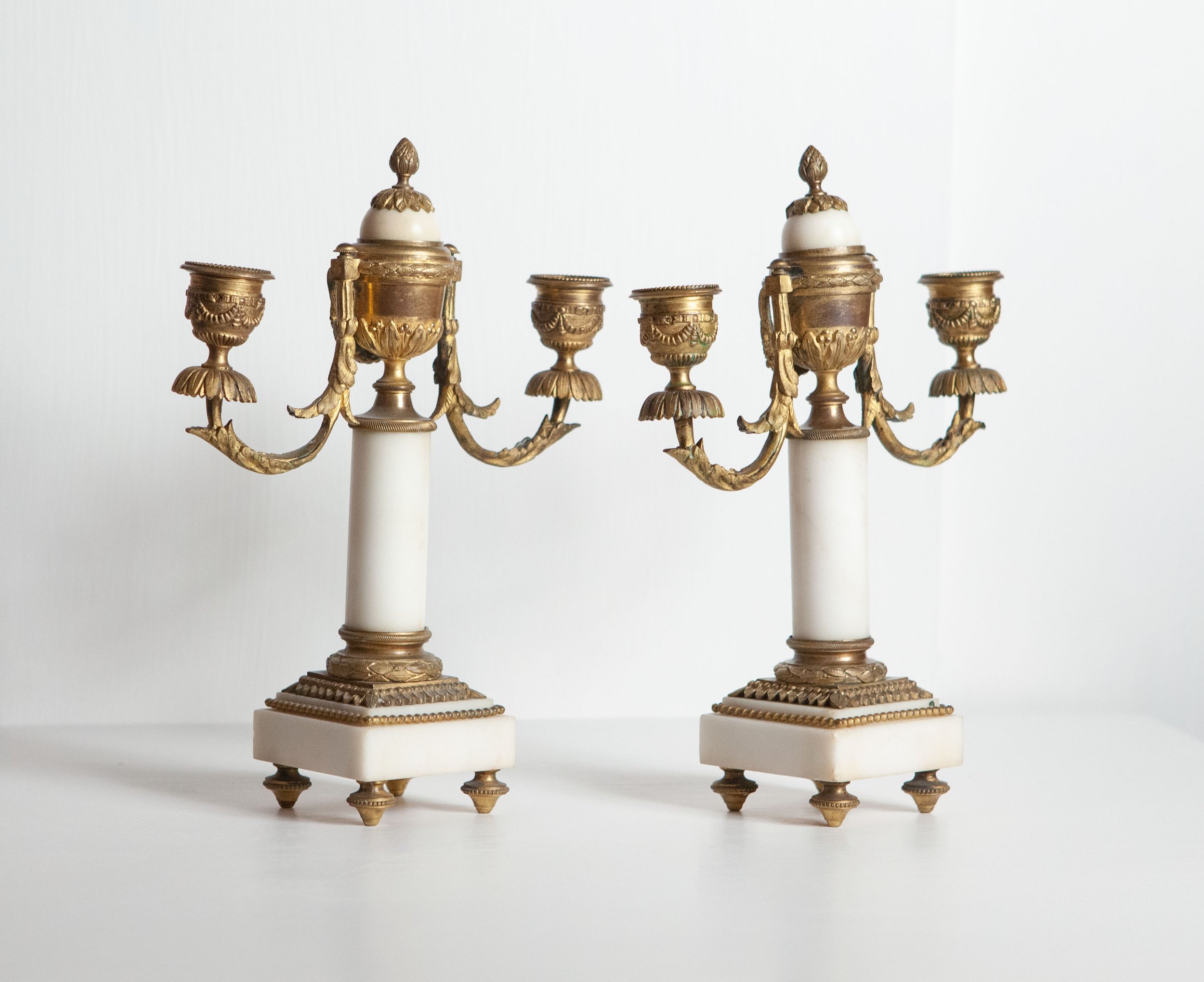 Antique E-Commerce | French Bronze & Marble Candelabras