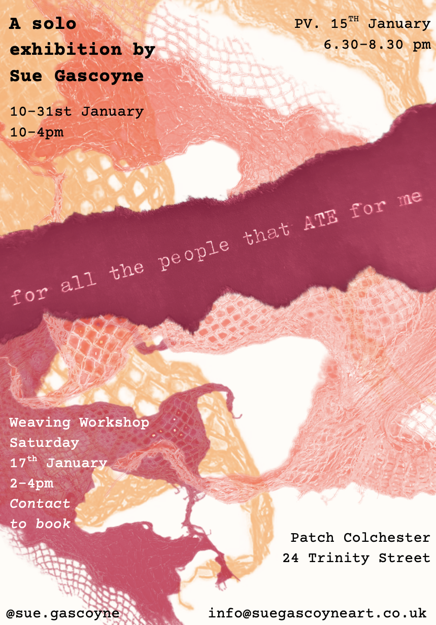Sue Gasgoyne private view - 'for all those people who ATE for me'