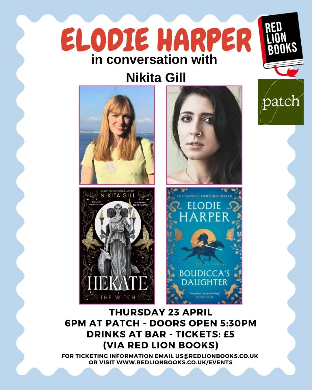 Buzzing for this awesome author event with @redlionbooks !

Thursday 23rd April 2026, 6pm in person event at patch

Get tickets: https://redlionbooks.co.uk/product/author-event-boudicca-elodie-harper/

Author event with Elodie Harper talking about he