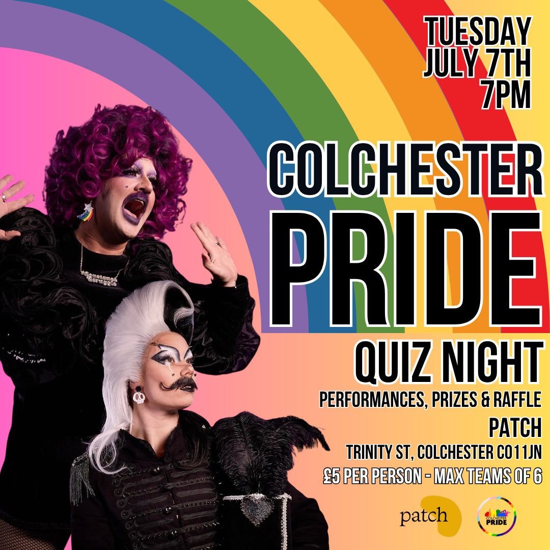 @colchesterpride  invites you to come and celebrate Pride month with a fun quiz hosted by fabulous local drag Queen, Constance Struggle (@constancestruggledrag)&amp; amazing local Drag King, Ace Spectrum (@ace_spectrum). 

The evening promises to be 
