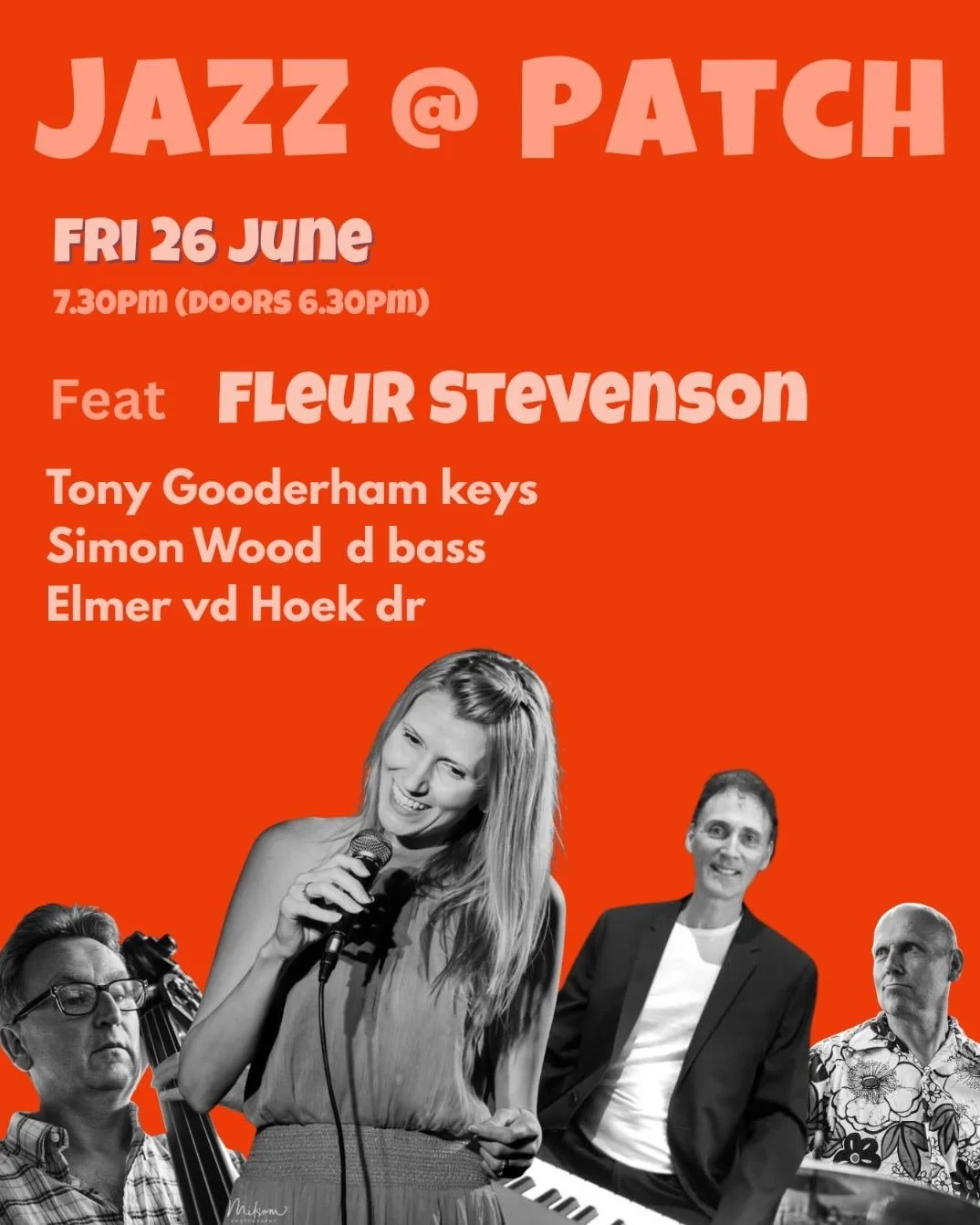 Fri 26th June 7.30pm at Patch

Jazz piano trio with special guest vocalist Fleur Stevenson (doors 6.30pm)

Join us for an evening of live jazz with a piano trio featuring vocalist Fleur Stevenson, who is a familiar face on the London jazz scene, know