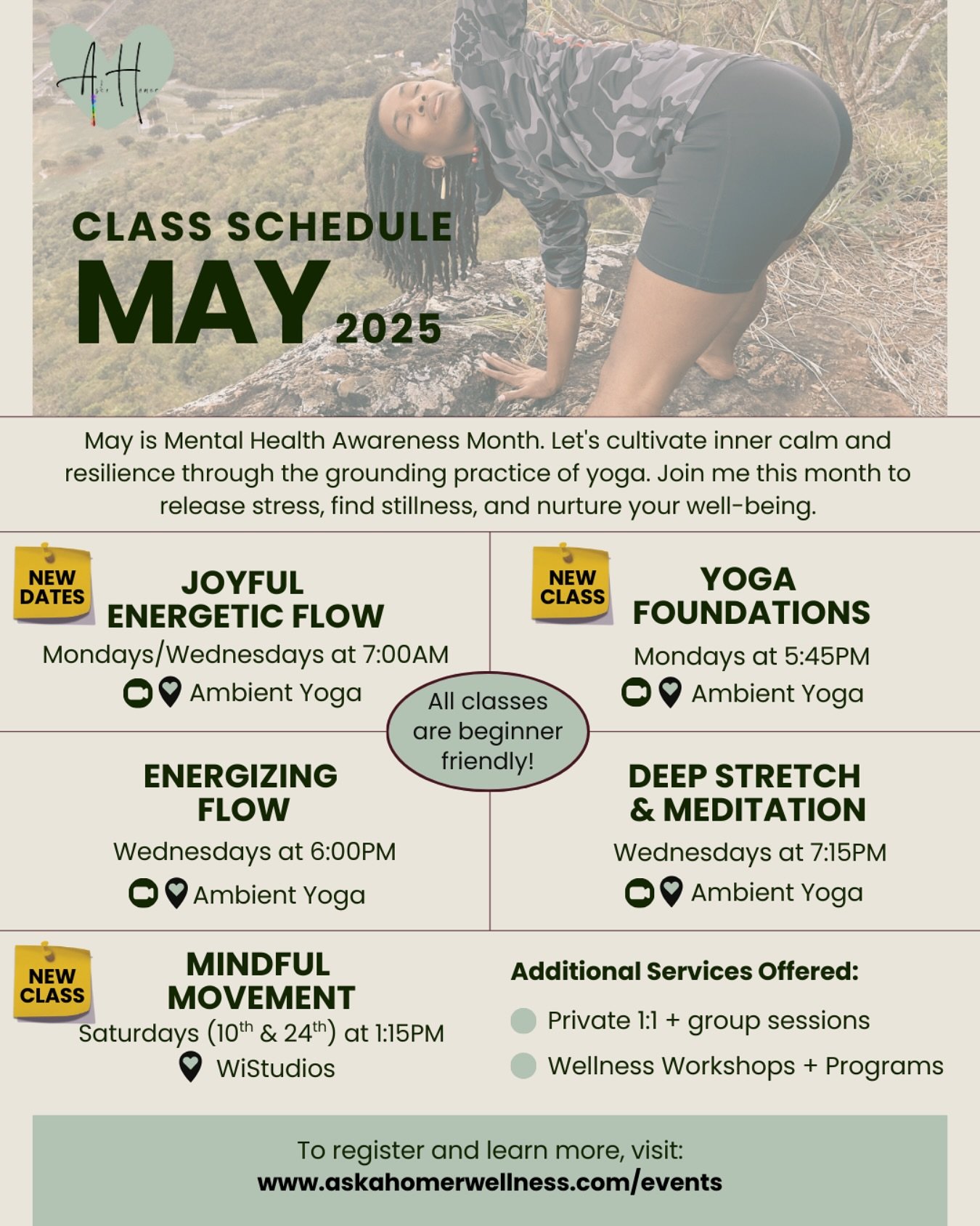 Join me this month to release stress, find stillness, and nurture a reflective, alert mind. π§πΎ
• Mondays at 7am and 5:45pm AST @ambient_vi
• Wednesdays at 7am, 6pm, and 7:15pm AST @ambient_vi
• Saturdays (the 10th & 24th) a