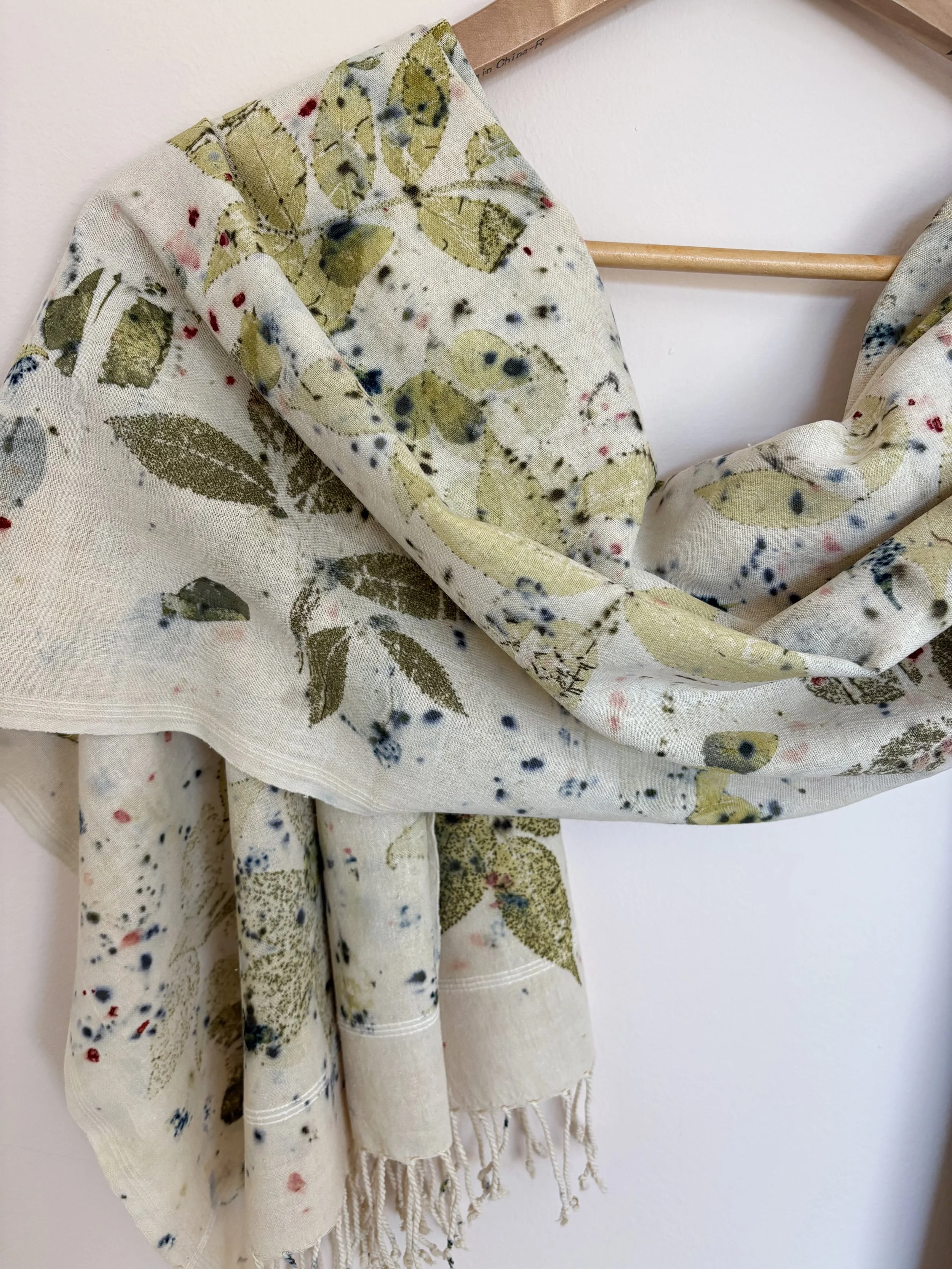Eco Printed Ahimsa Peace Silk Scarf 'Where the Wild Roses Grow'
