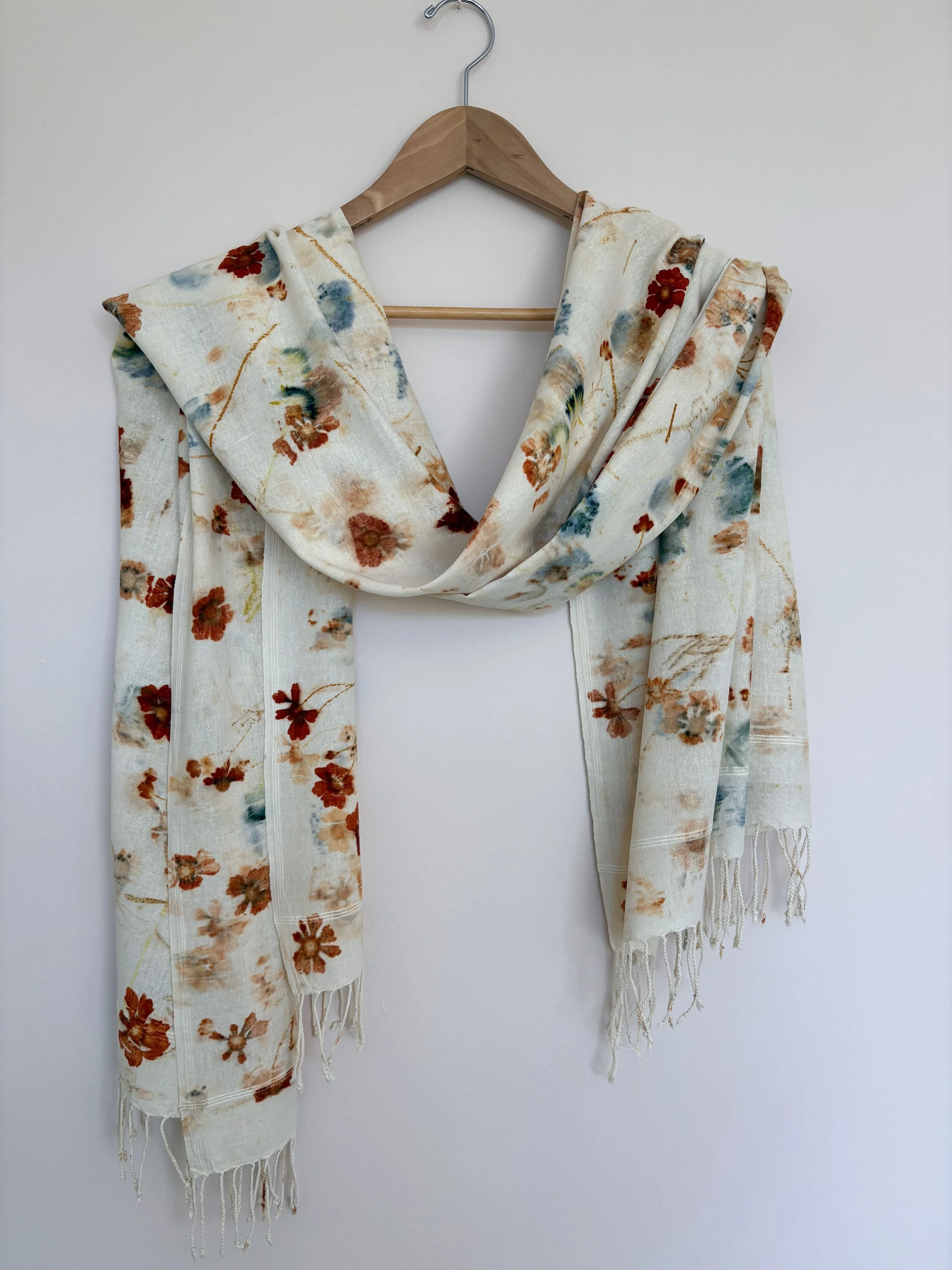 Eco Printed Ahimsa Peace Silk Scarf 'Summer Meadow'