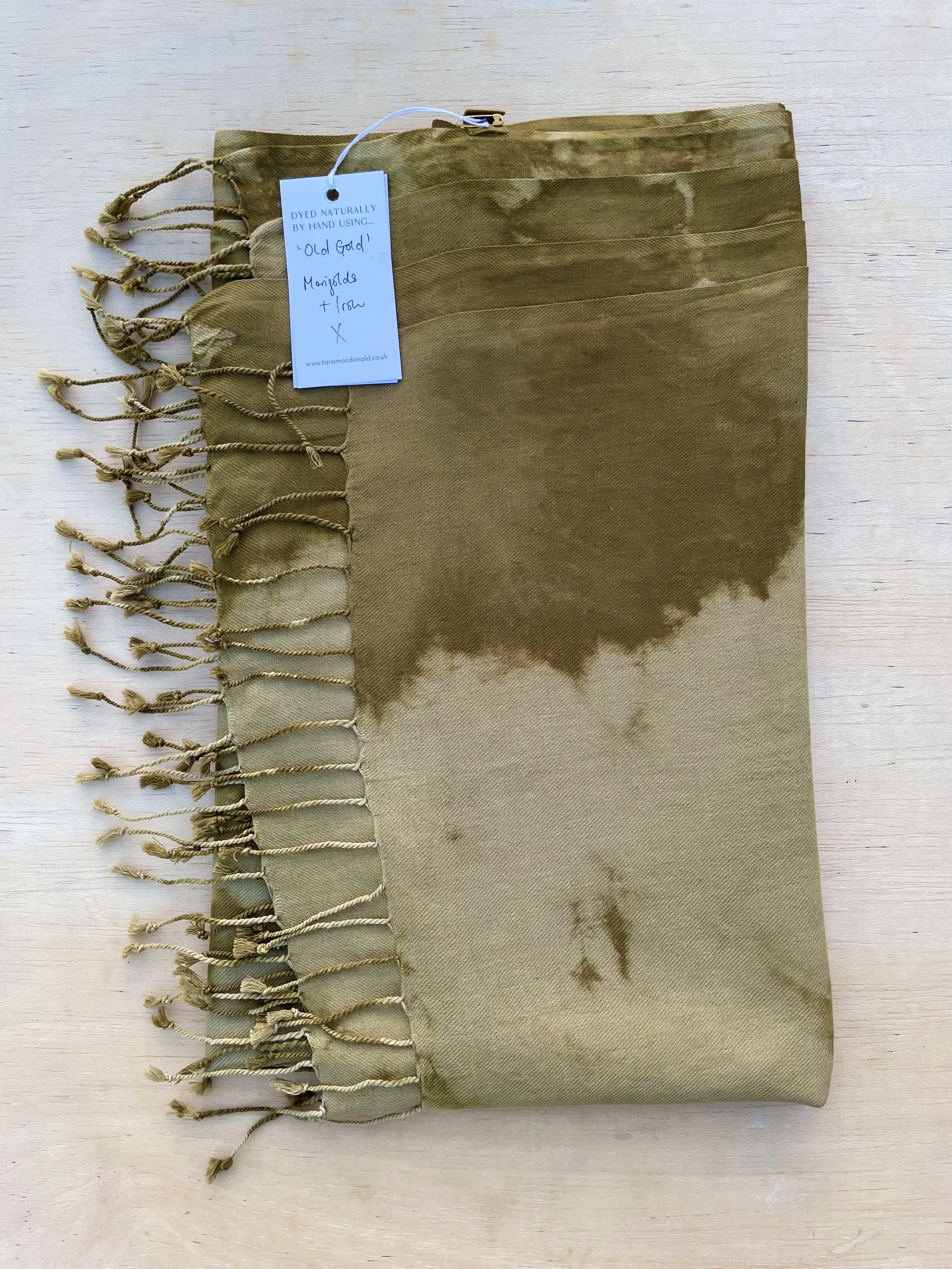 Organic Cotton Scarf Naturally Dyed with Marigolds and Iron