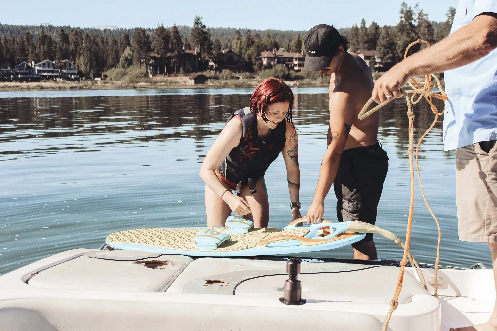 Getting ready to launch the Zup board off the back of one of our boats