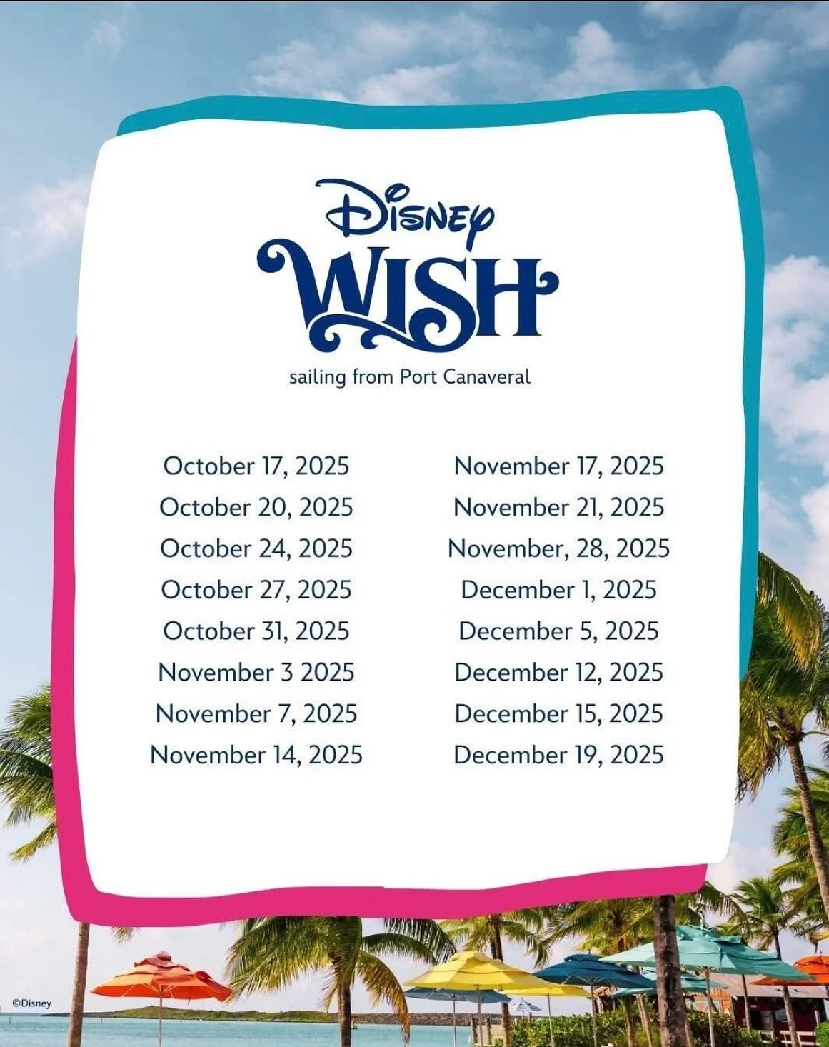 Today is the last day to take advantage of the Disney Cruise Line promos! 

Don't miss out, message me to get a deposit put down ✅

*select cabin categories and dates 
#dclpromo #disneydeals #disneytips #disneycruisetips #disneyaddict #traveldeals #t