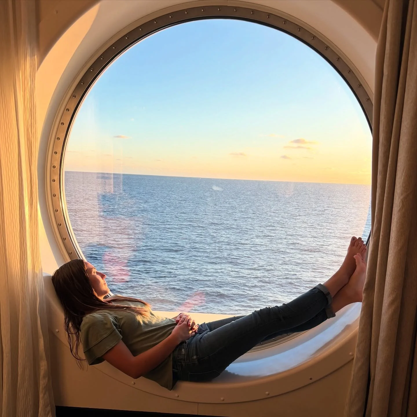 What day is it? 🤷&zwj;♀️ 

There's no better feeling than being on the open ocean at sunset watching the waves glide beside the ship.  My stress seems to lower and my mind becomes more creative, it's like a nice reset! 

That's exactly what vacation